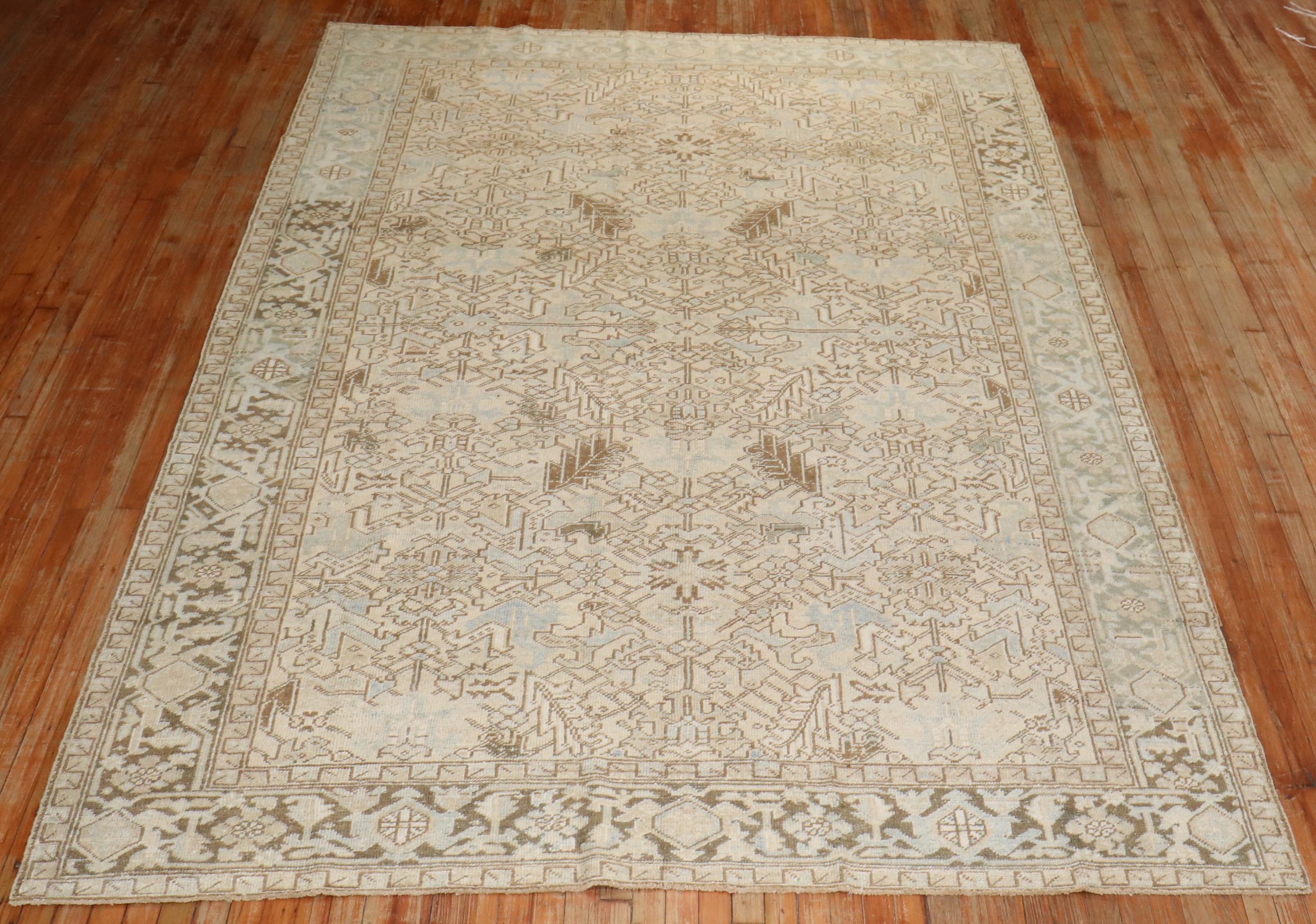 Zabihi Collection Antique Persian Neutral Color Heriz Rug For Sale 2
