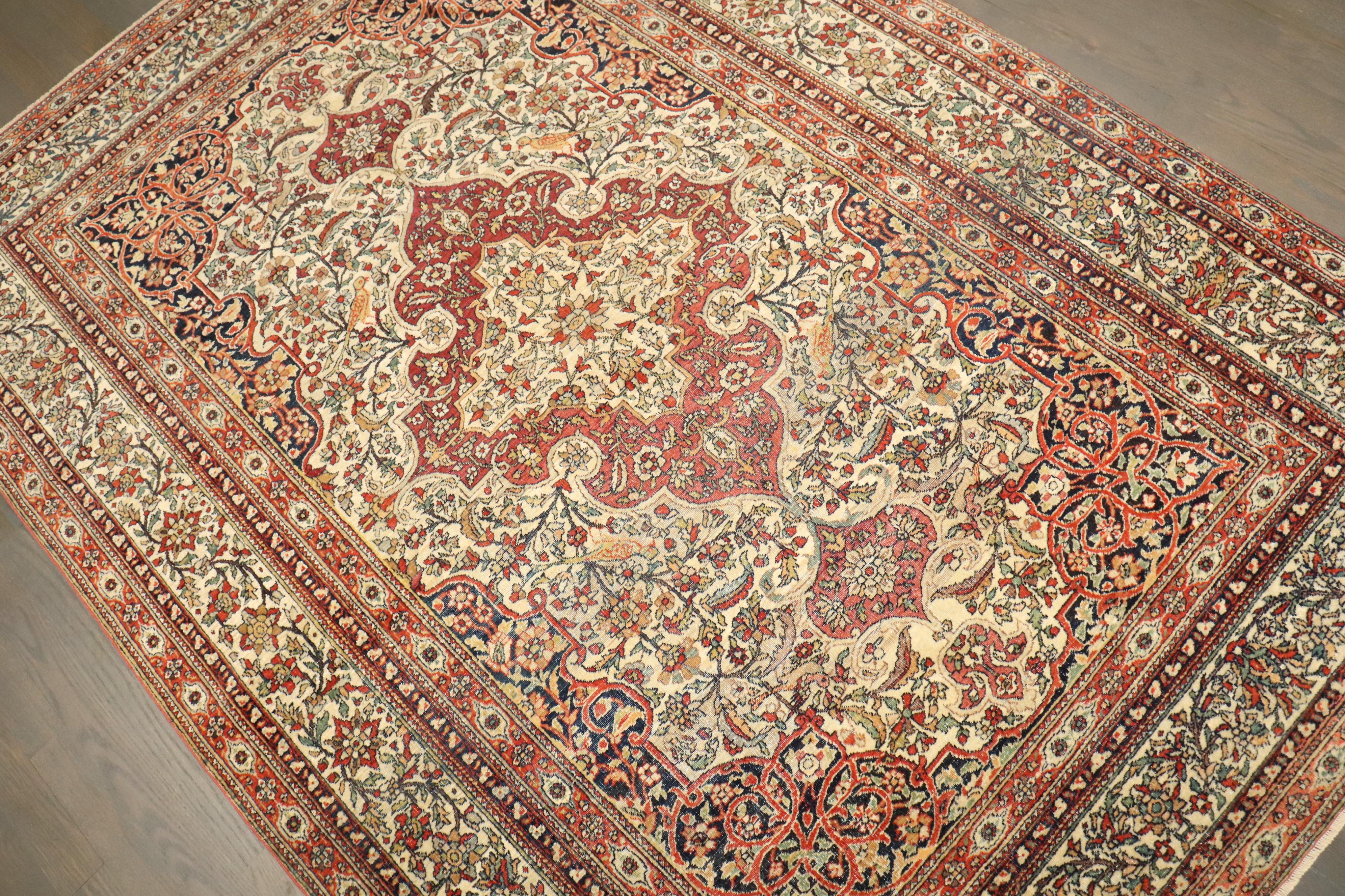 Tabriz Zabihi Collection Antique Persian Pictorial Isfahan Rug For Sale