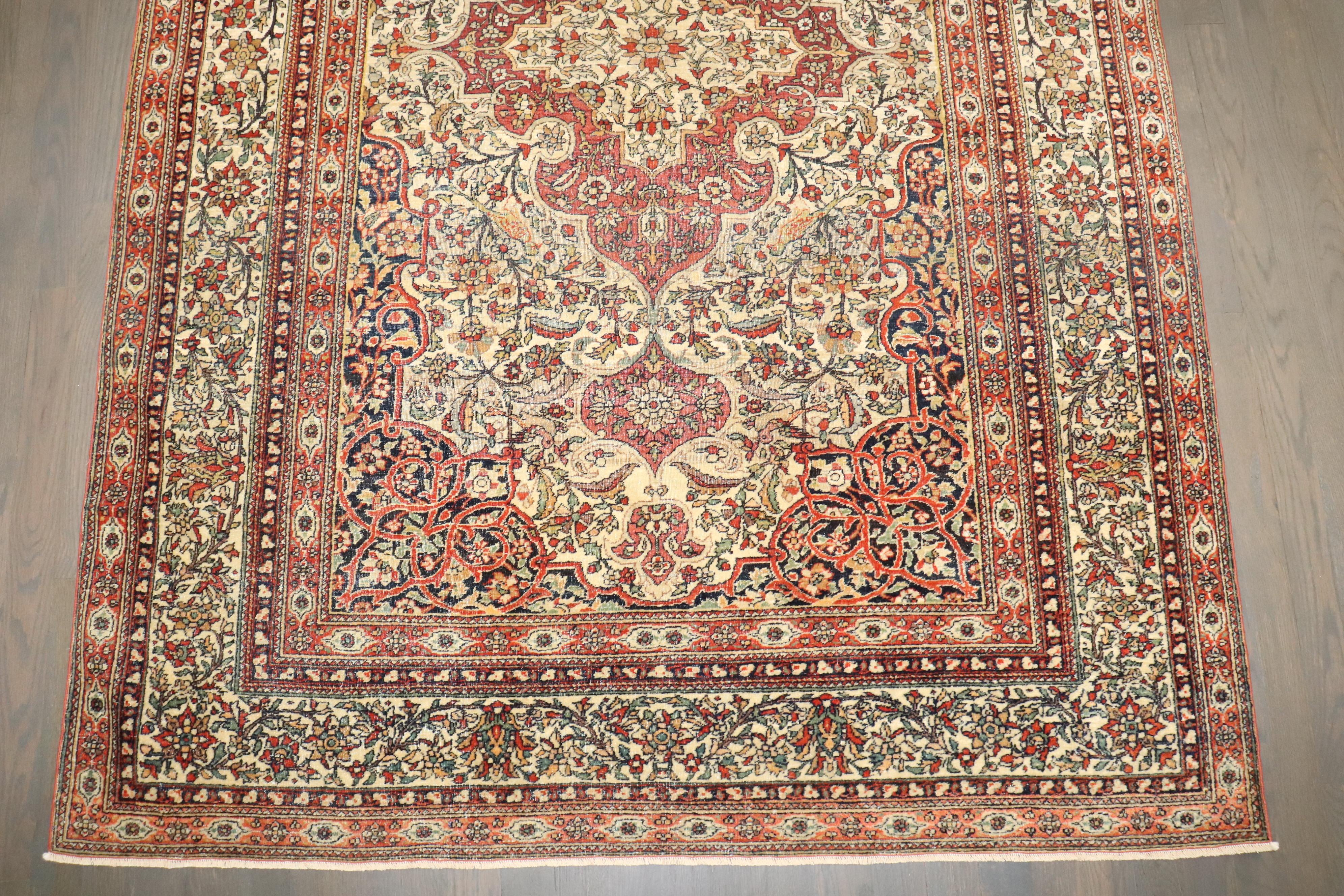 Hand-Woven Zabihi Collection Antique Persian Pictorial Isfahan Rug For Sale