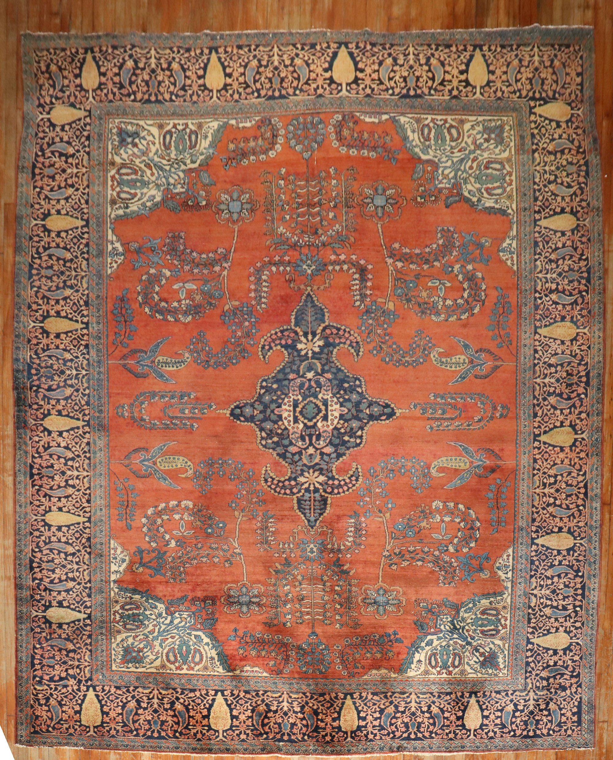 A turn of the 20th century Persian Sarouk Ferehan square room size rug.

Measures: 10'7'' x 12'9''

The finely woven antique Sarouck Ferahan carpets of the 19th century were designed for the Persian aristocracy, who valued them for their exceptional