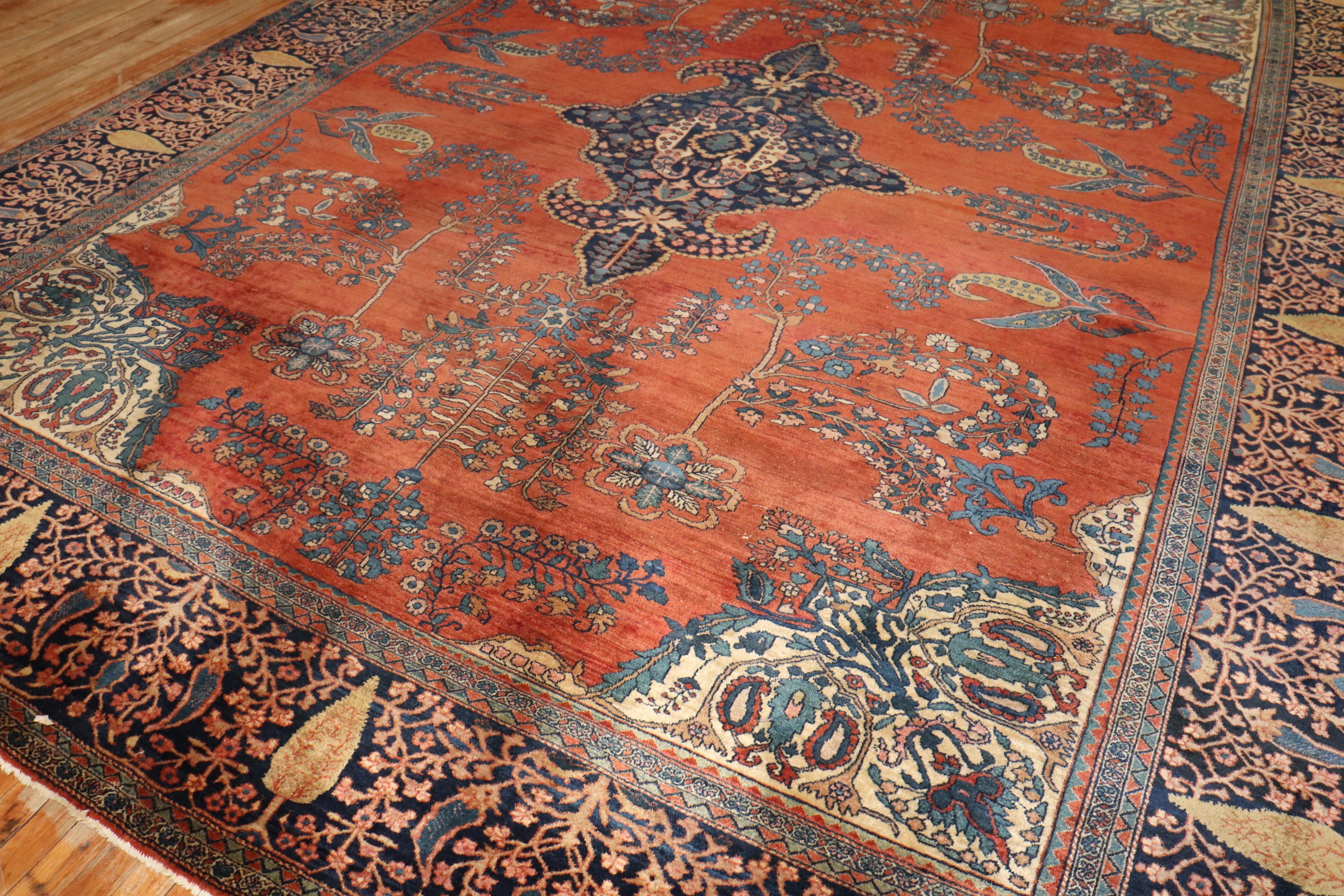 Hand-Knotted Zabihi Collection Antique Persian Sarouk Ferahan Rug For Sale