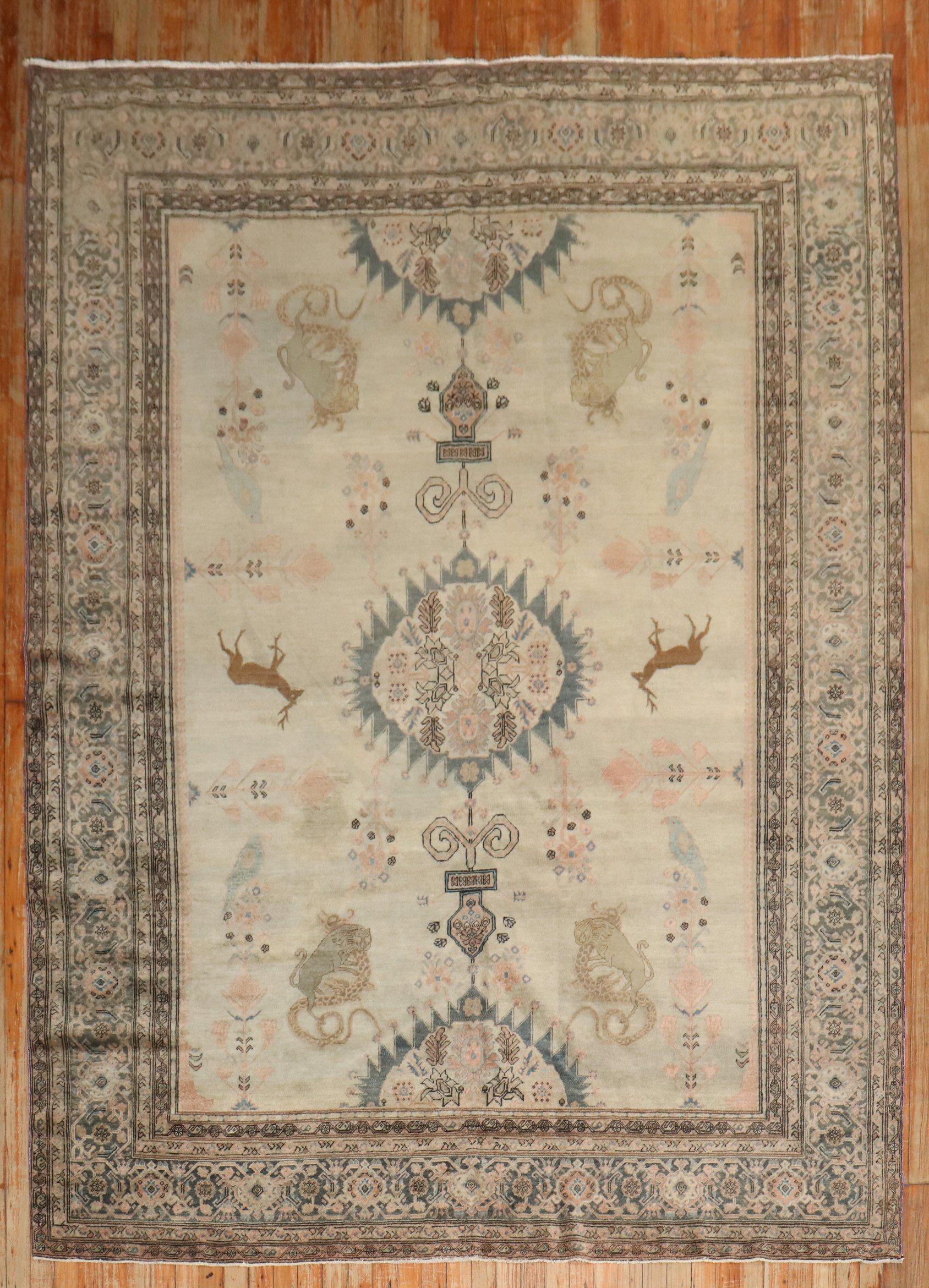 Zabihi Collection Antique Persian Sarouk Ferehan Pictorial Animal Rug For Sale 6