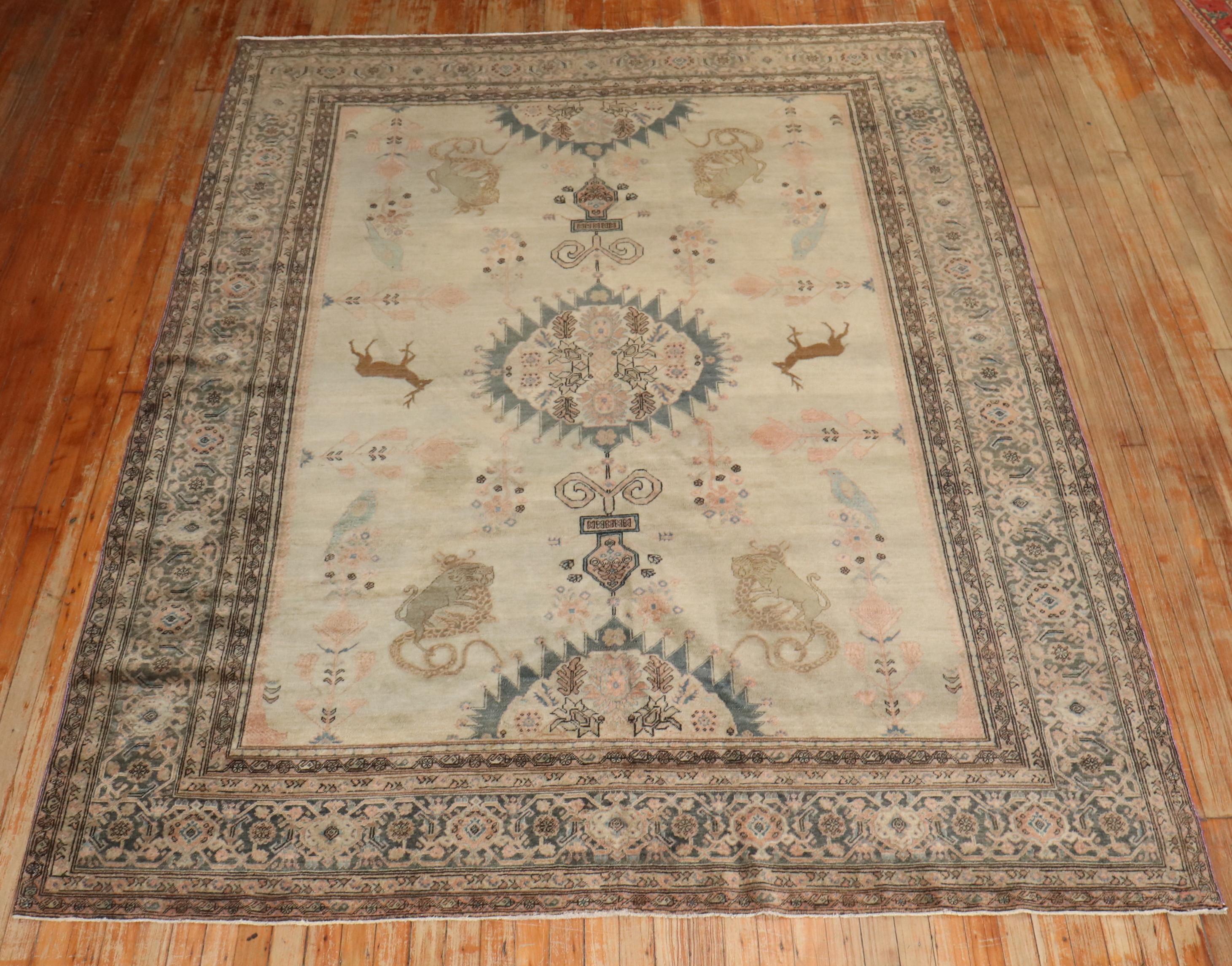 Zabihi Collection Antique Persian Sarouk Ferehan Pictorial Animal Rug For Sale 7