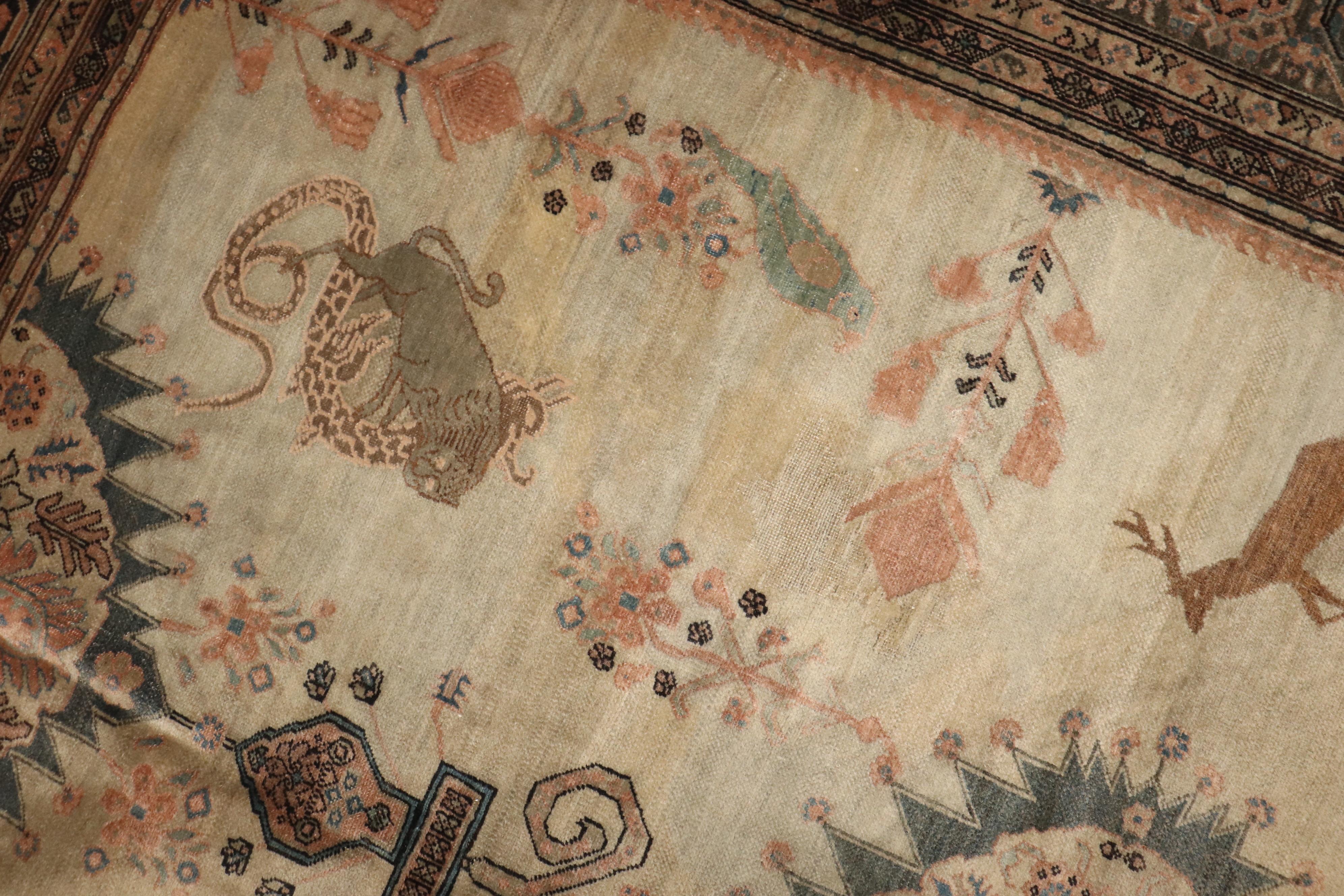 Zabihi Collection Antique Persian Sarouk Ferehan Pictorial Animal Rug In Good Condition In New York, NY