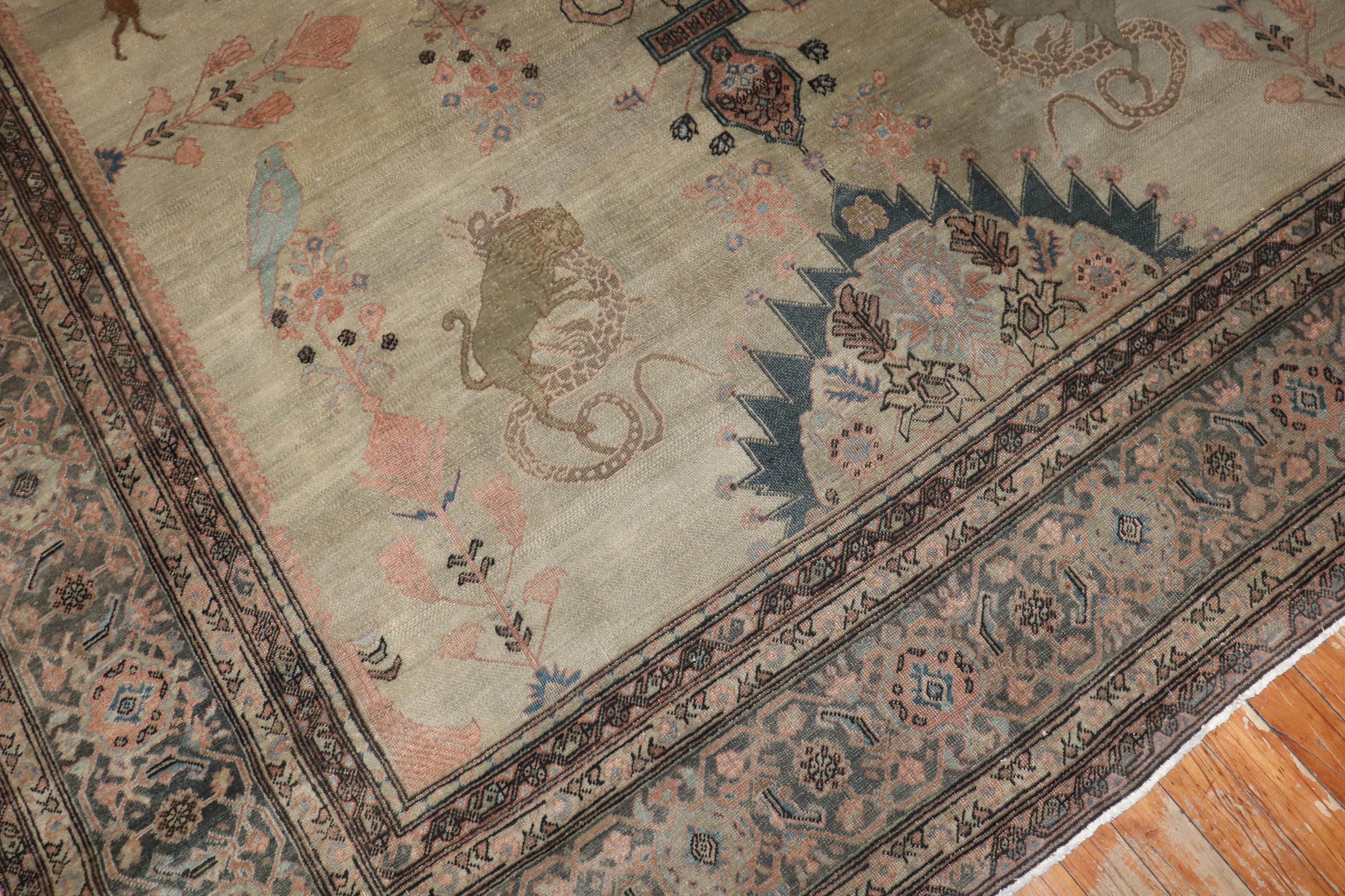 20th Century Zabihi Collection Antique Persian Sarouk Ferehan Pictorial Animal Rug For Sale