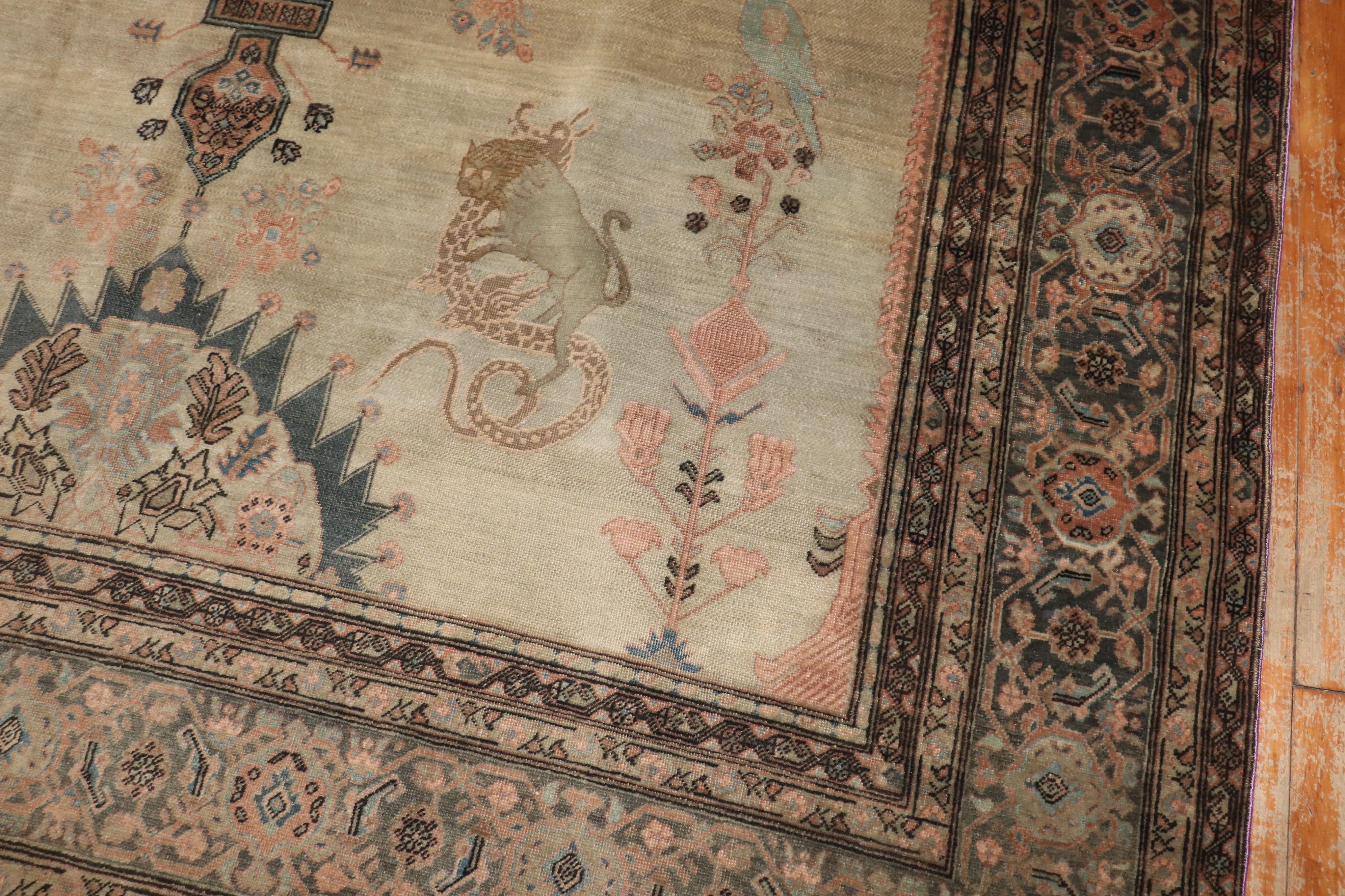 Zabihi Kollektion Antiker persischer Sarouk Ferehan Pictorial Tierteppich aus Sarouk (20. Jahrhundert) im Angebot