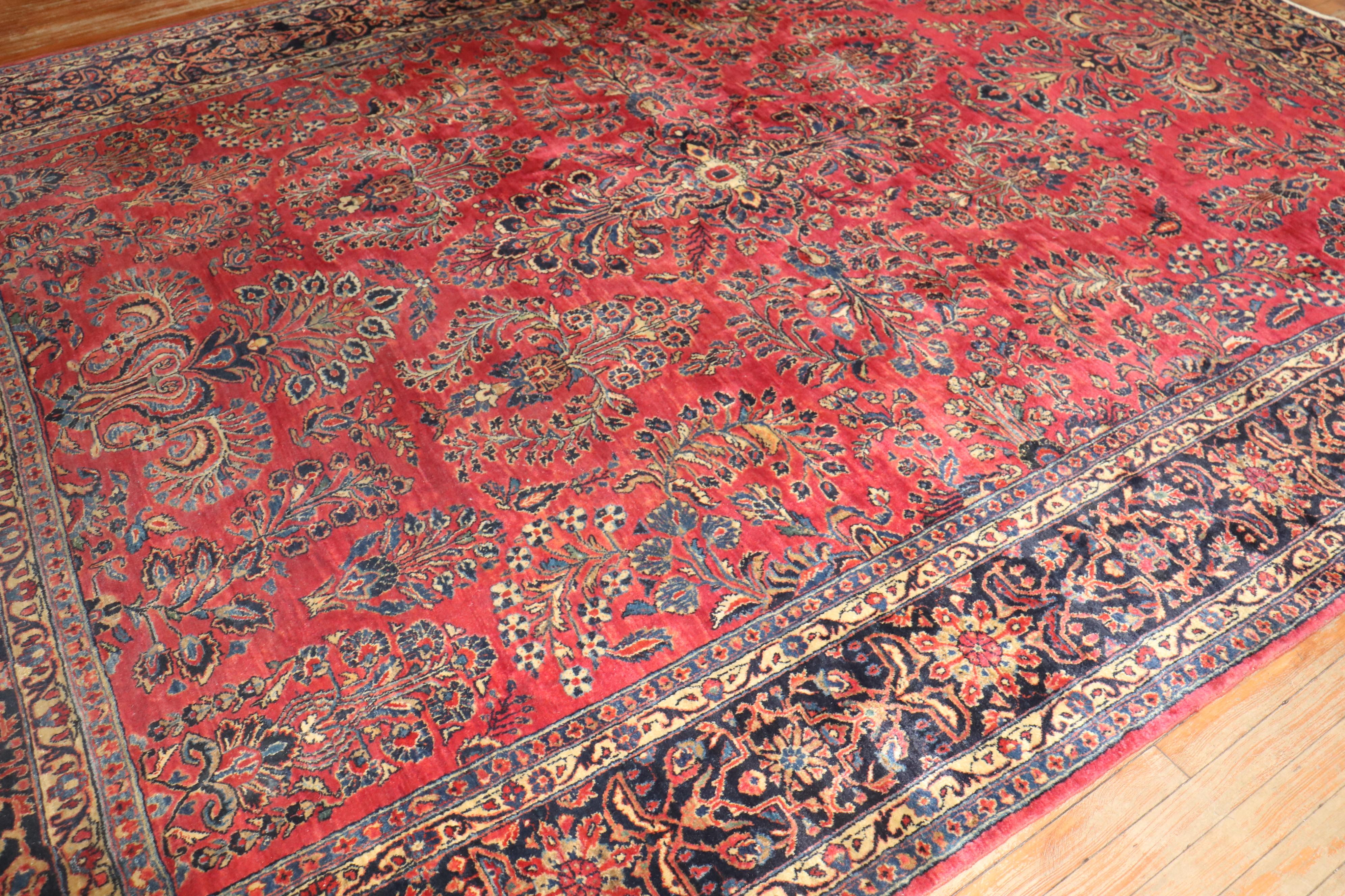 Hand-Woven Zabihi Collection Antique Persian Sarouk Room Size Rug