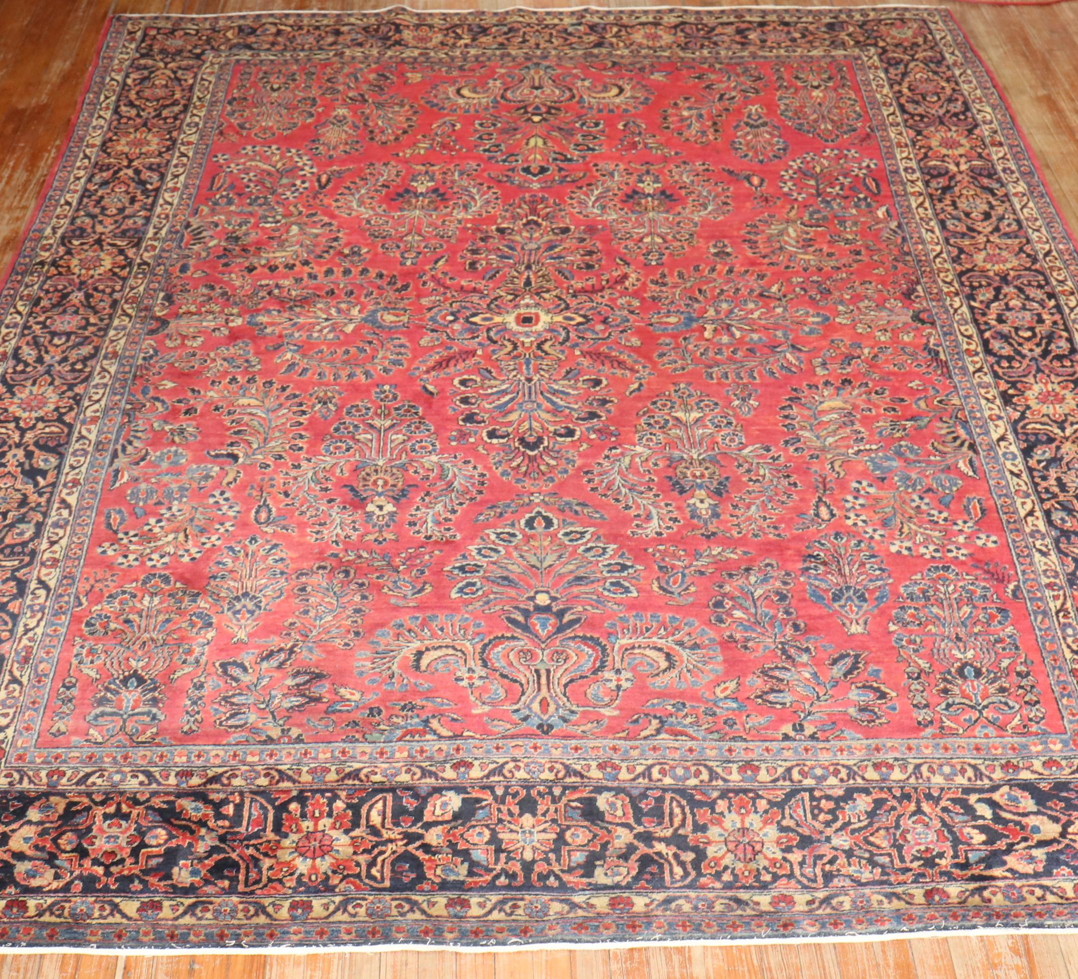 Zabihi Collection Antique Persian Sarouk Room Size Rug In Good Condition In New York, NY