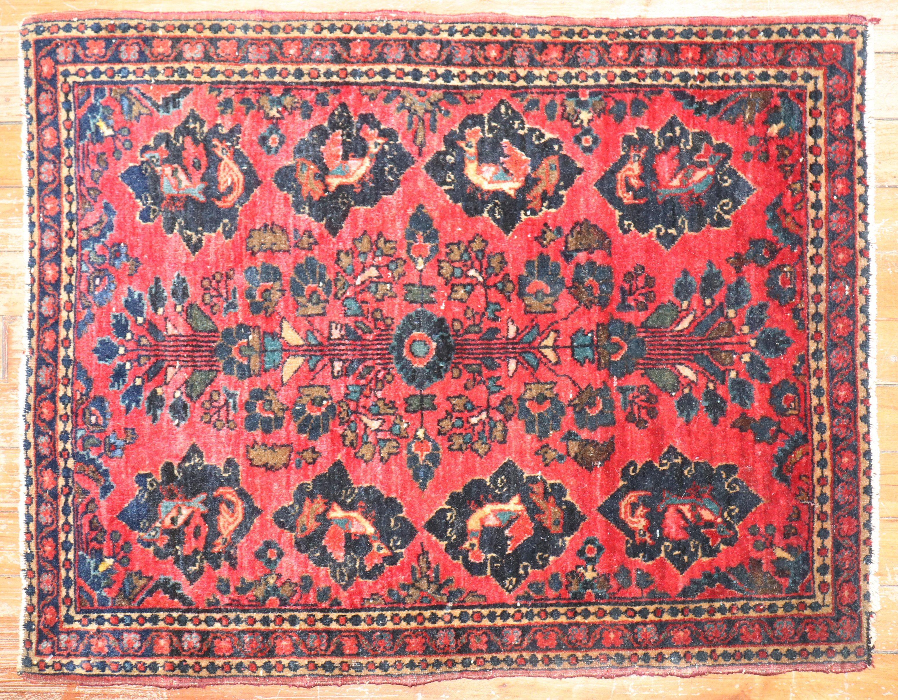 Zabihi Collection Antique Persian Sarouk Small Pictorial Turkey Fish Rug In Good Condition For Sale In New York, NY