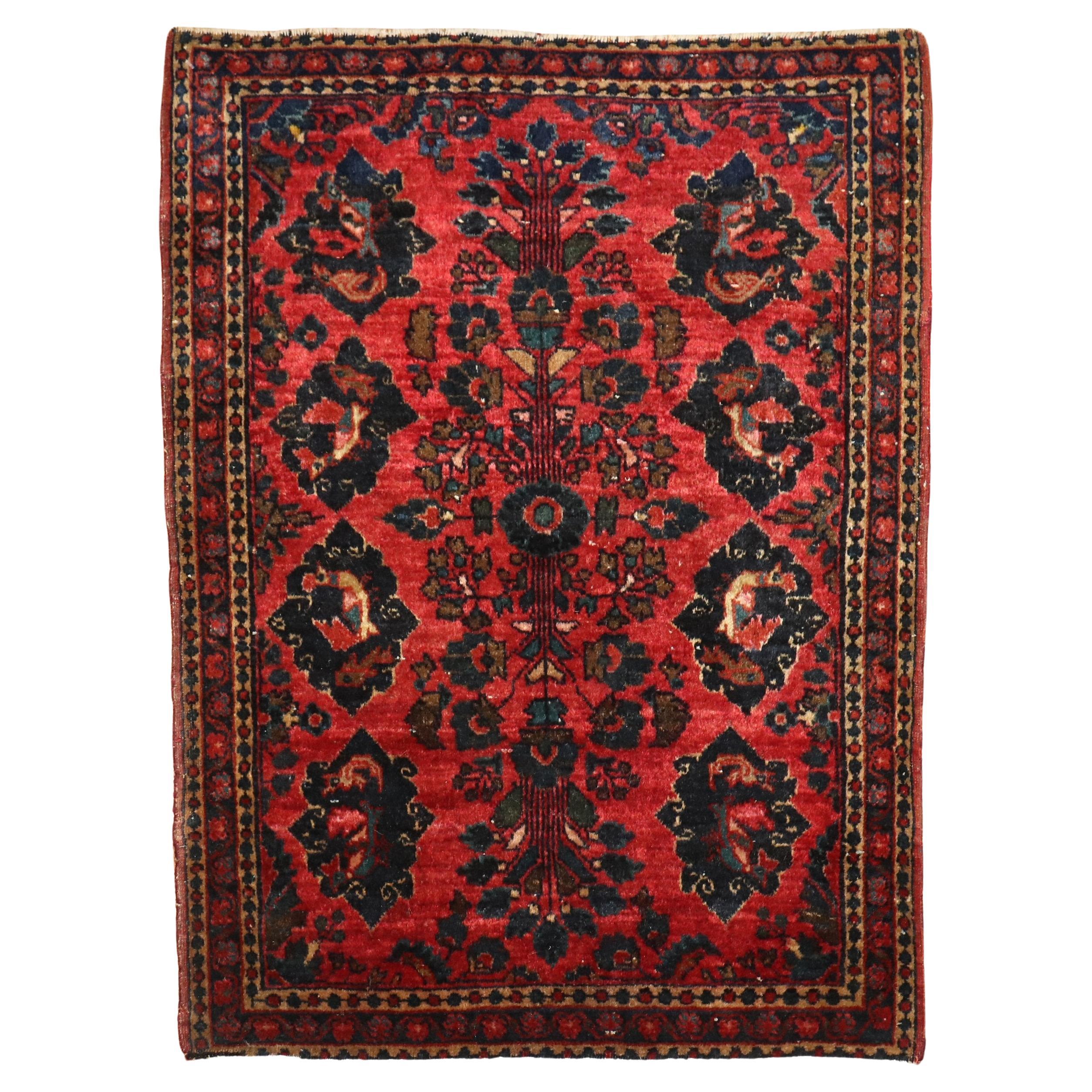 Zabihi Collection Antique Persian Sarouk Small Pictorial Turkey Fish Rug For Sale