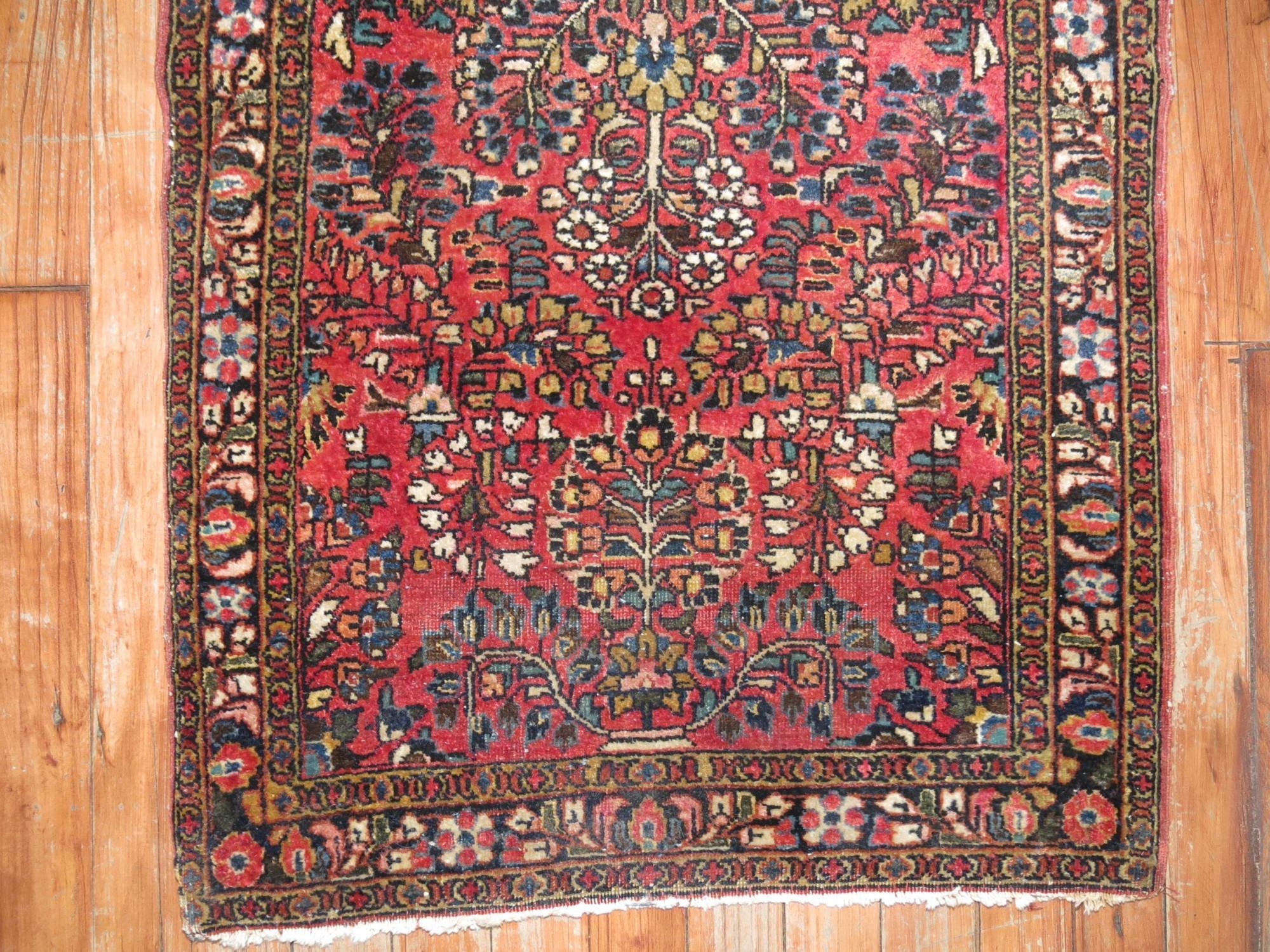Hand-Woven Zabihi Collection Antique Persian Sarouk Small Rug For Sale