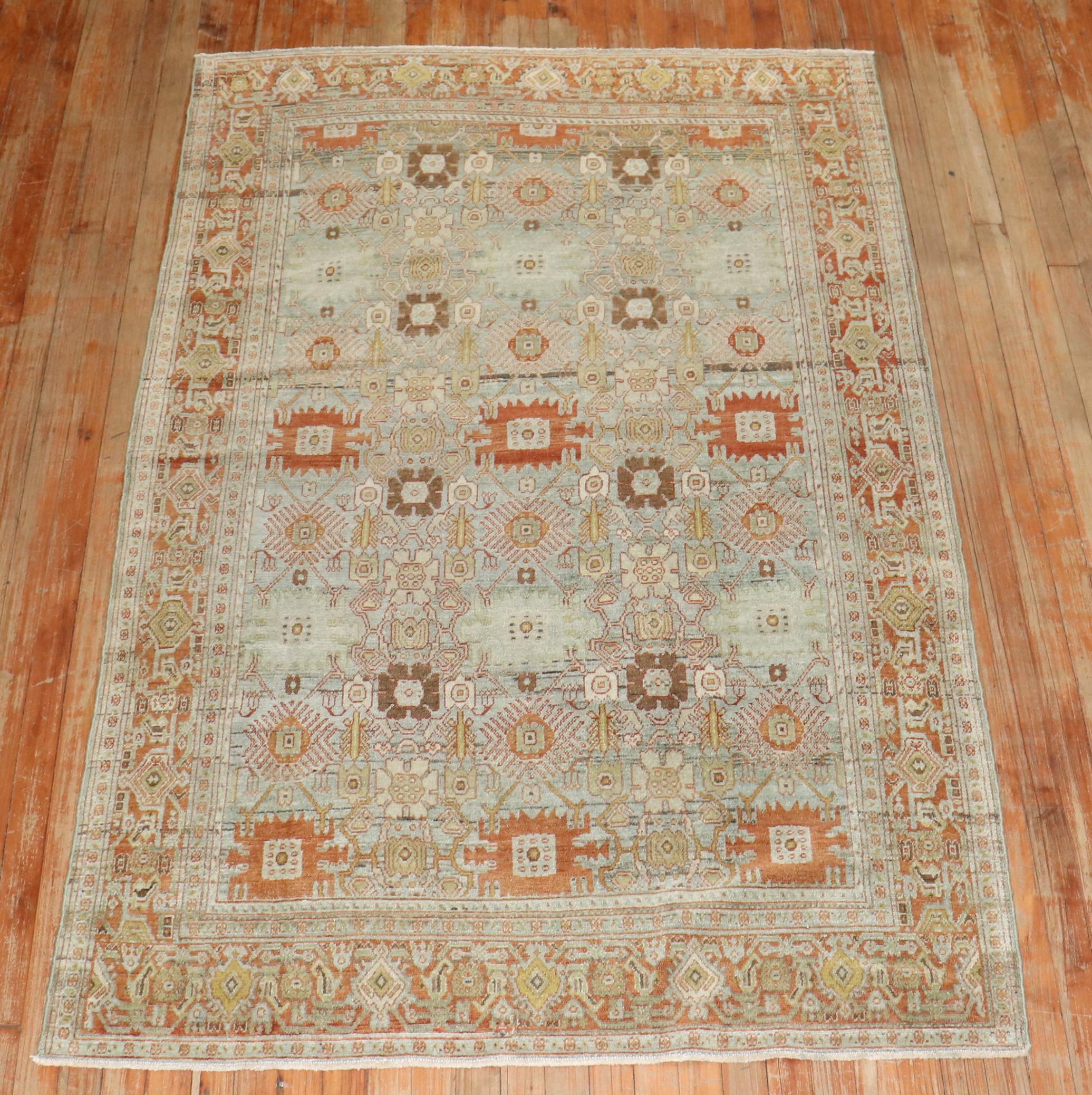 American Colonial Zabihi Collection Antique Persian Senneh Accent Rug For Sale