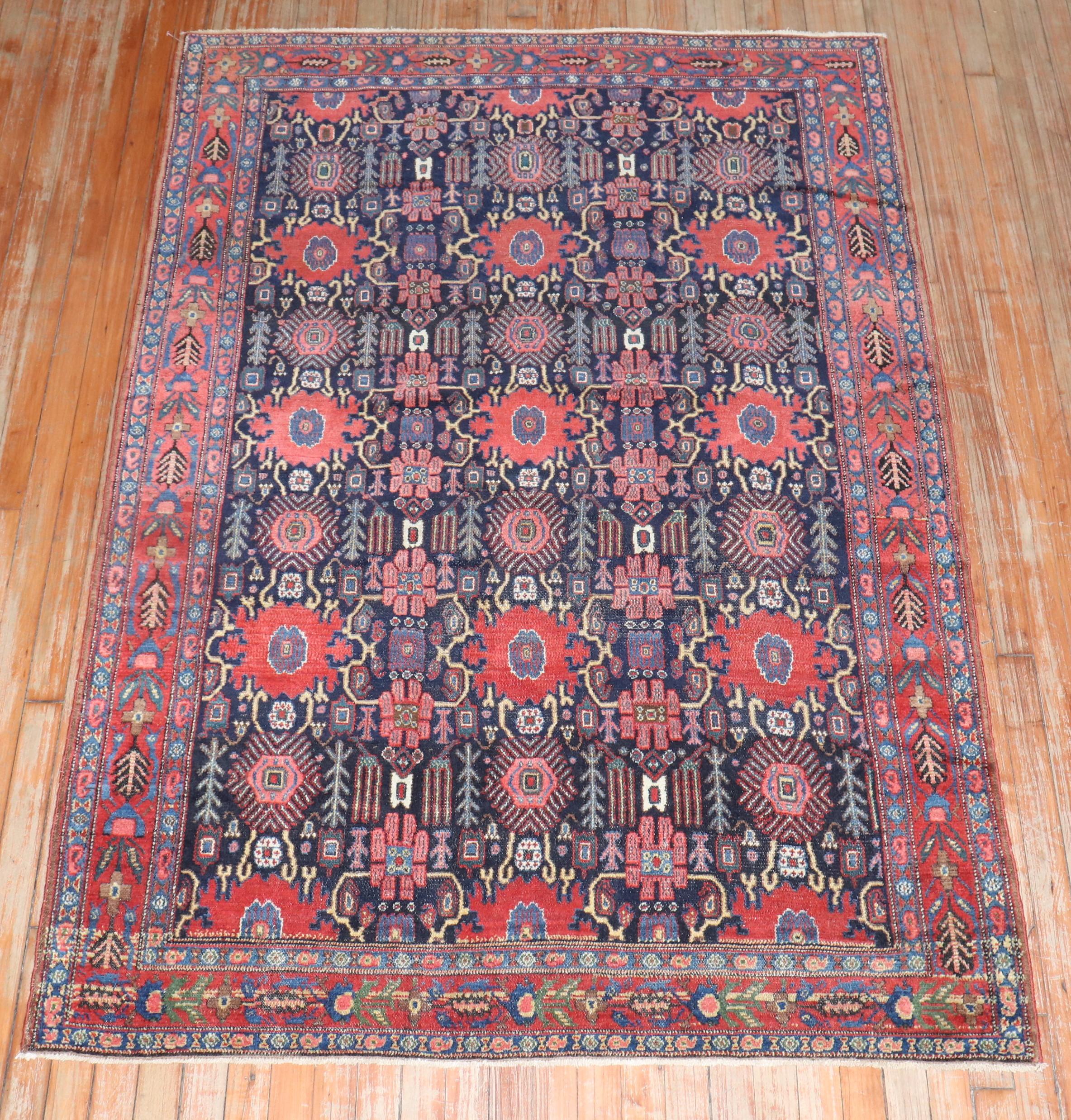 Wool Zabihi Collection Antique Persian Senneh Accent Rug For Sale