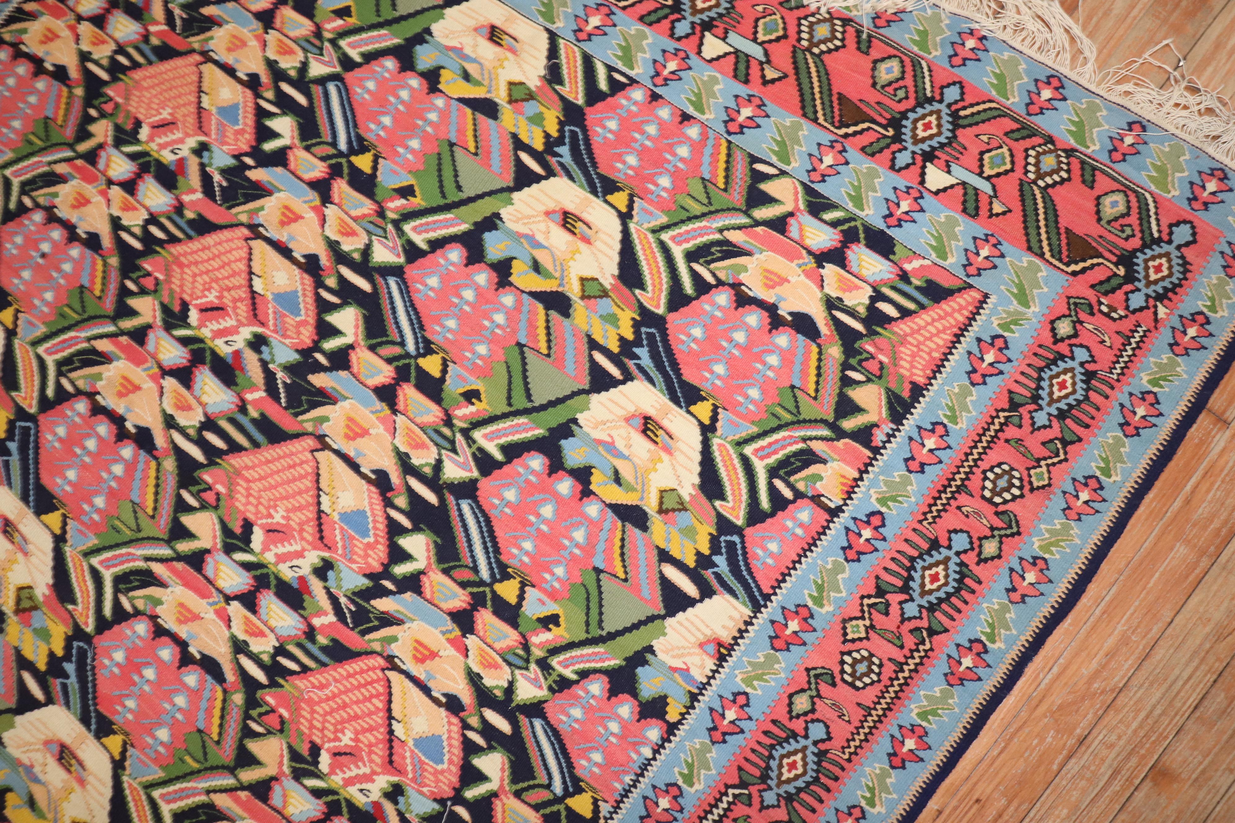 20th Century Zabihi Collection Antique Persian Senneh Kilim  For Sale