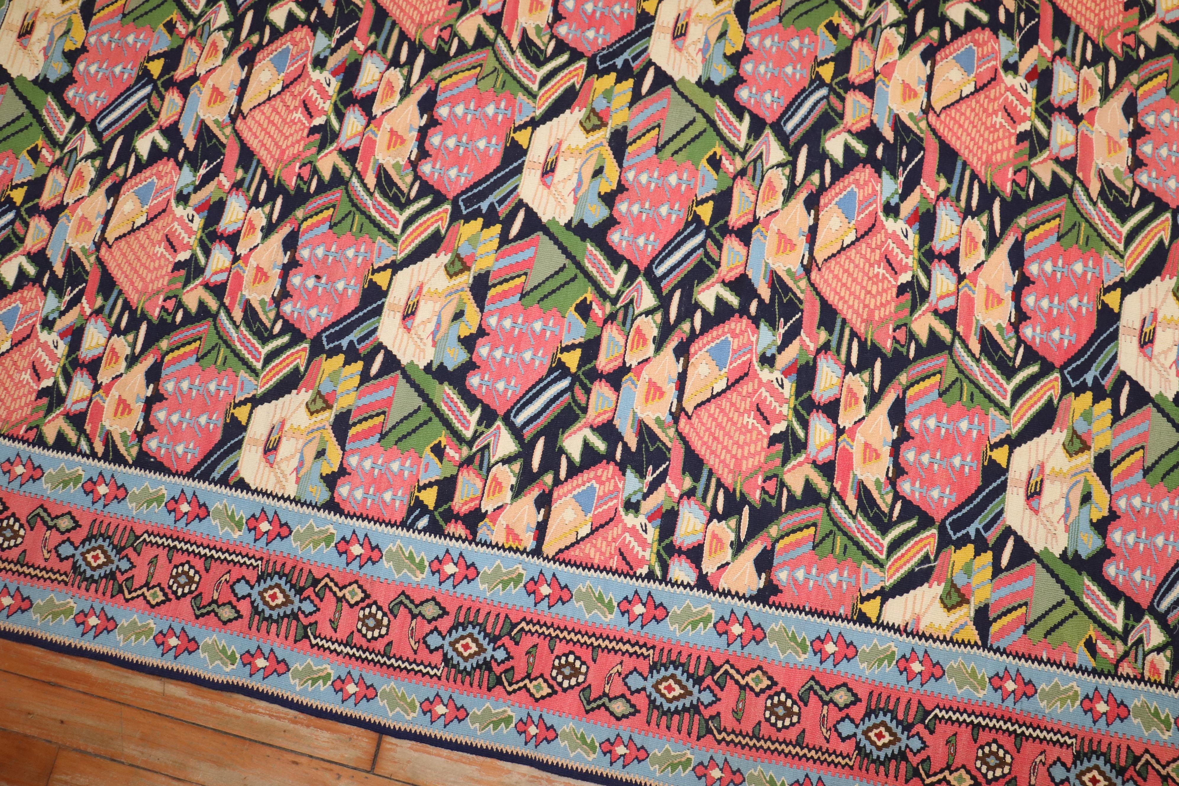 Wool Zabihi Collection Antique Persian Senneh Kilim For Sale