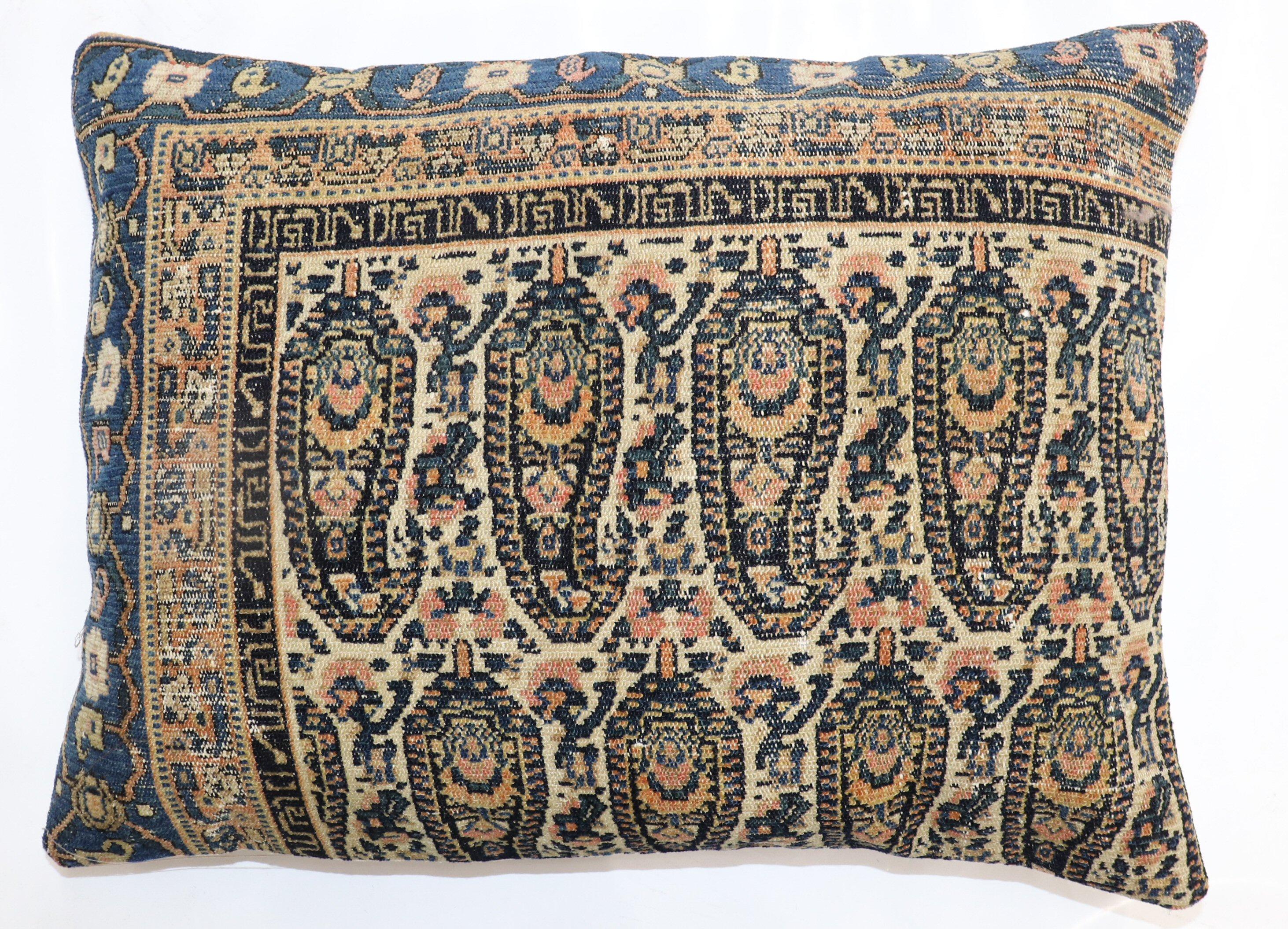 Zabihi Collection Antique Persian Senneh Rug Pillow In Good Condition For Sale In New York, NY