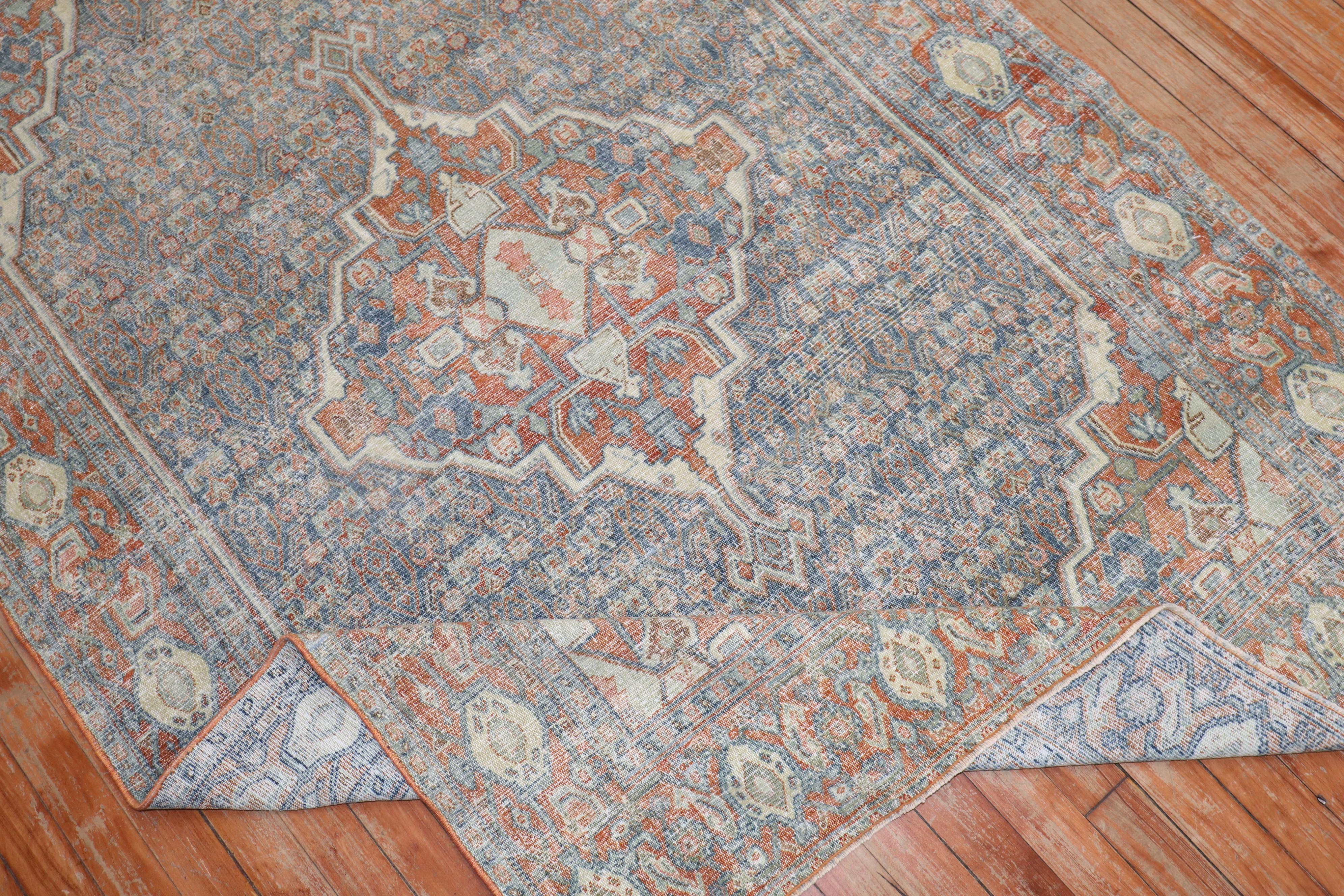 American Colonial Zabihi Collection Antique Persian Senneh Worn Accent Size Rug For Sale