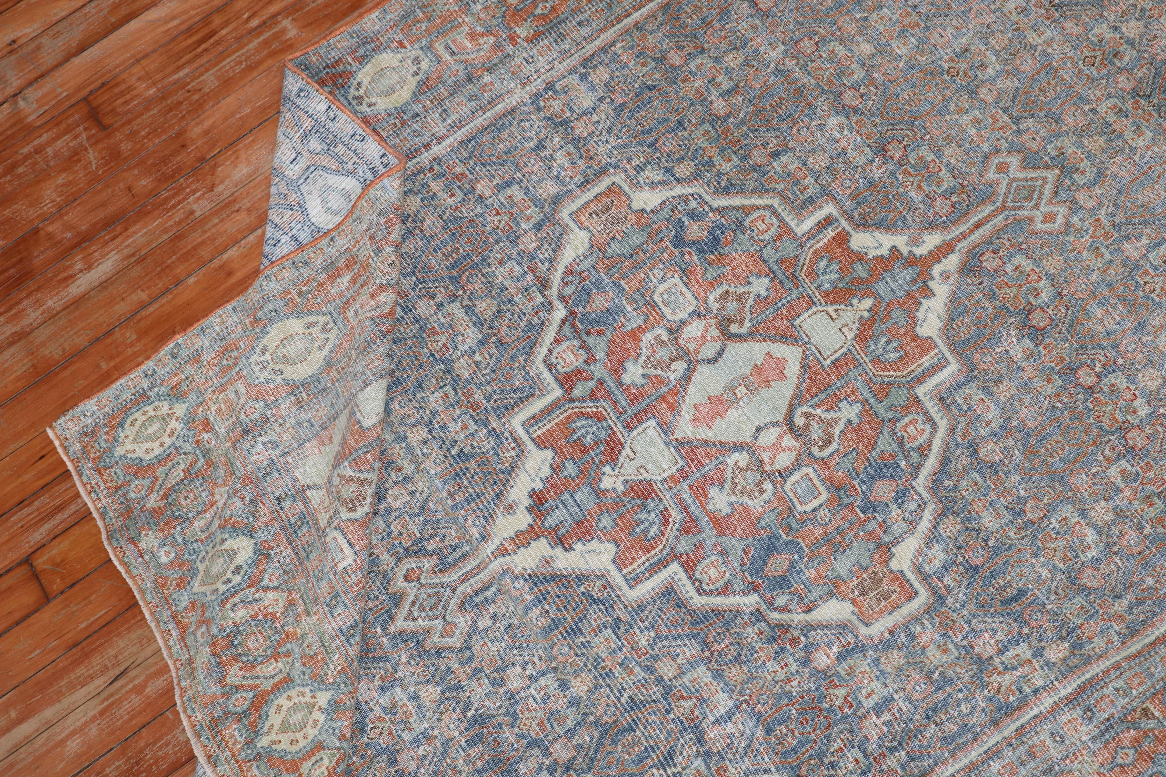 Zabihi Collection Antique Persian Senneh Worn Accent Size Rug In Fair Condition For Sale In New York, NY