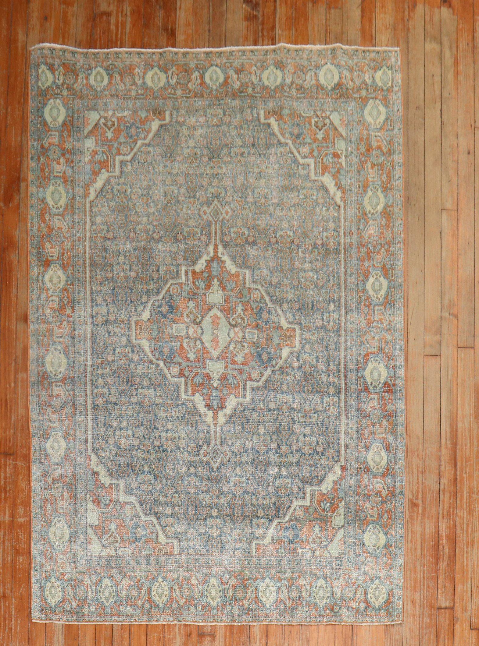 Zabihi Collection Antique Persian Senneh Worn Accent Size Rug For Sale 1