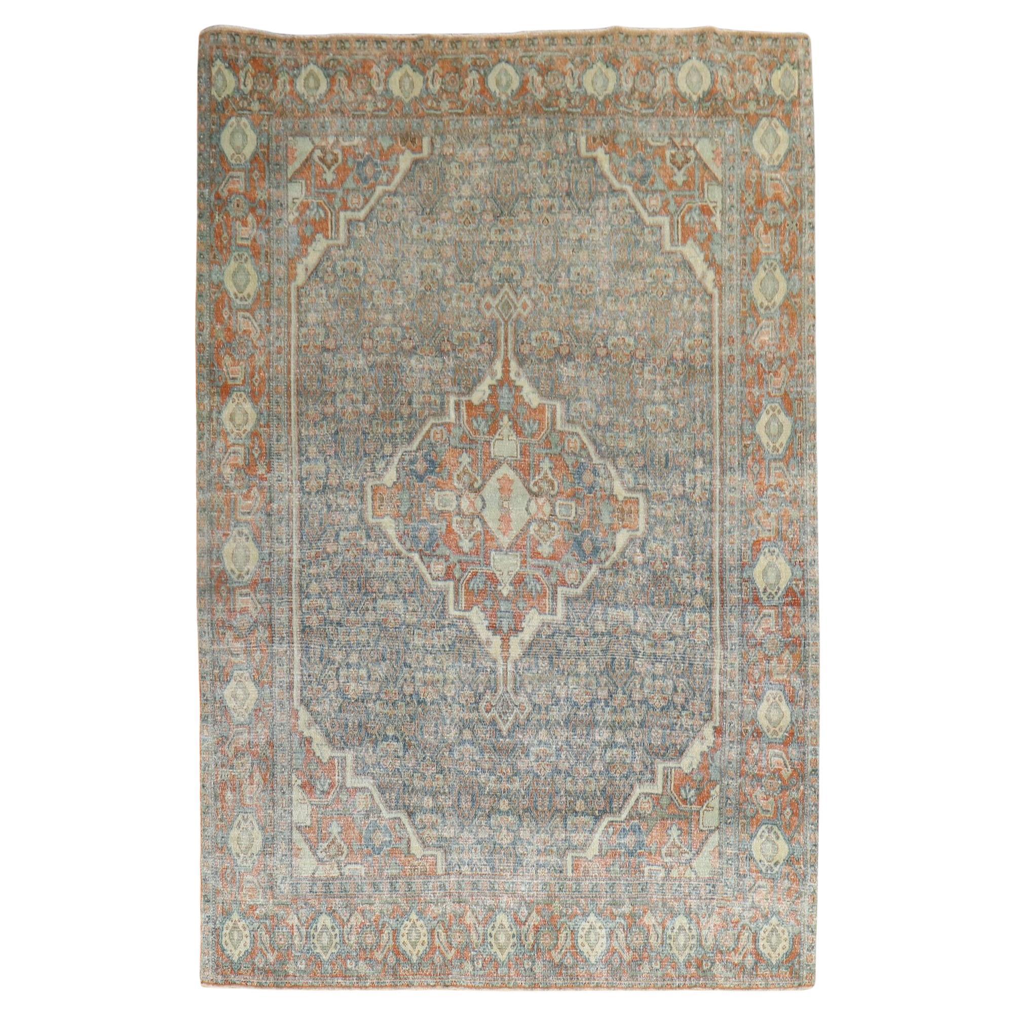 Zabihi Collection Antique Persian Senneh Worn Accent Size Rug For Sale