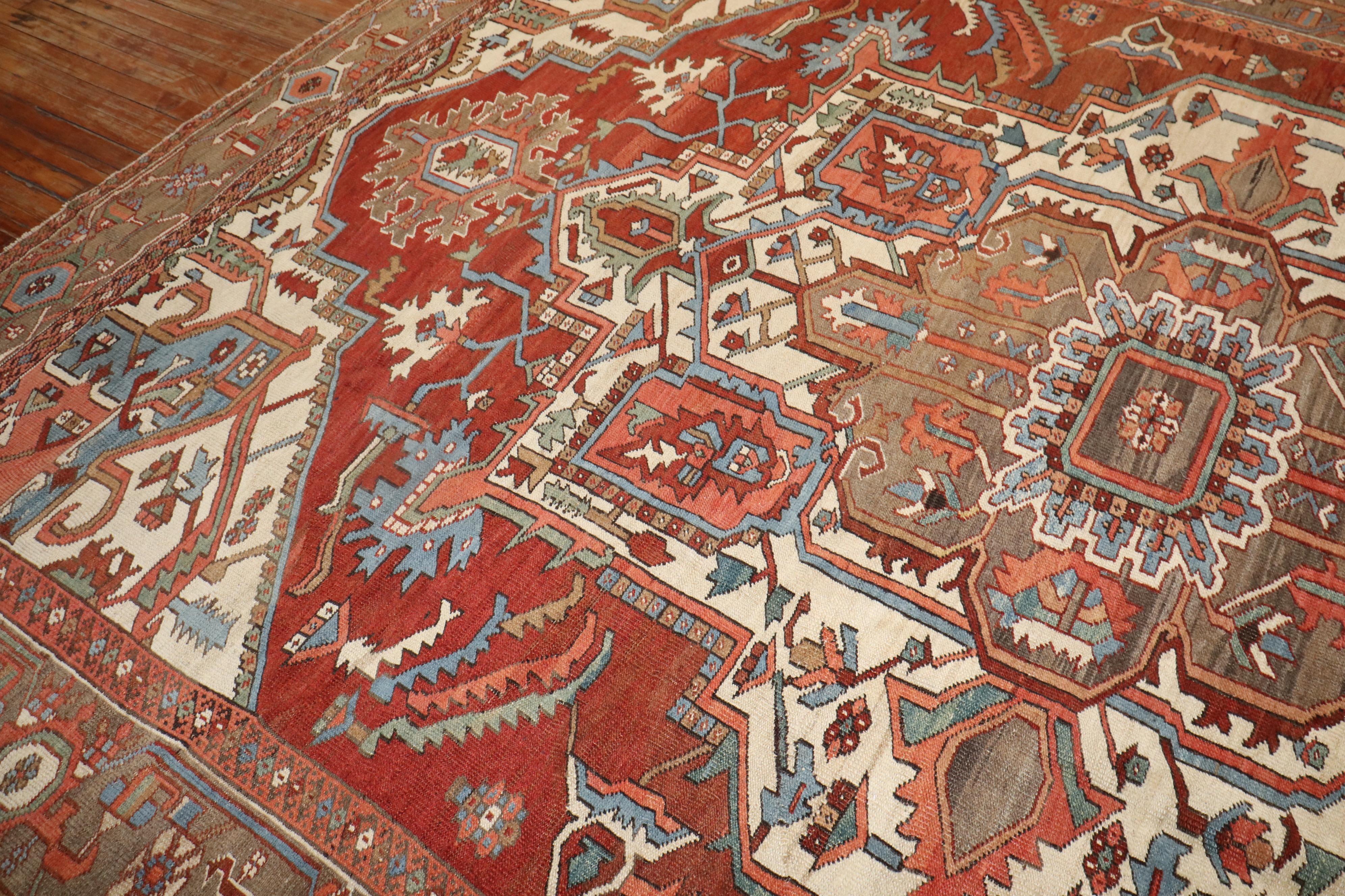 Hand-Woven Zabihi Collection Antique Persian Serapi Heriz Rug For Sale