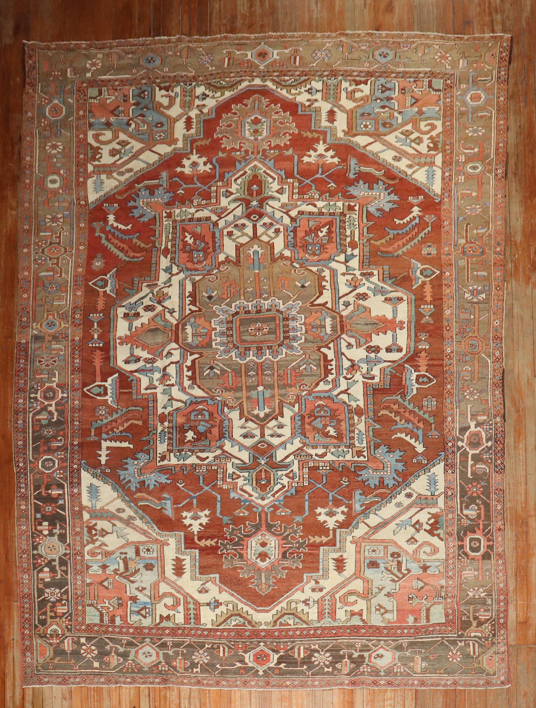 20th Century Zabihi Collection Antique Persian Serapi Heriz Rug For Sale