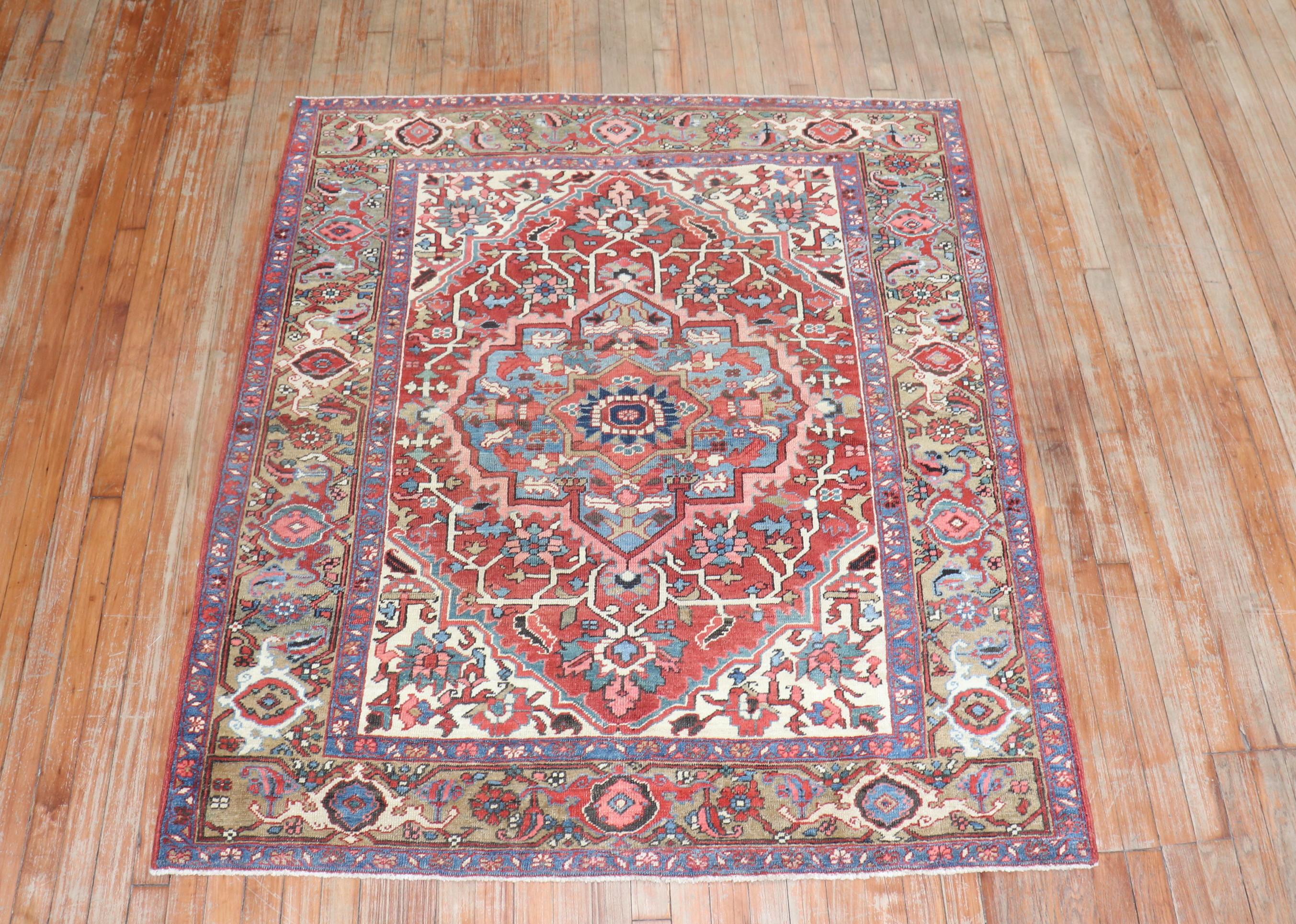 Hand-Woven Zabihi Collection Antique Persian Square Serapi Rug For Sale