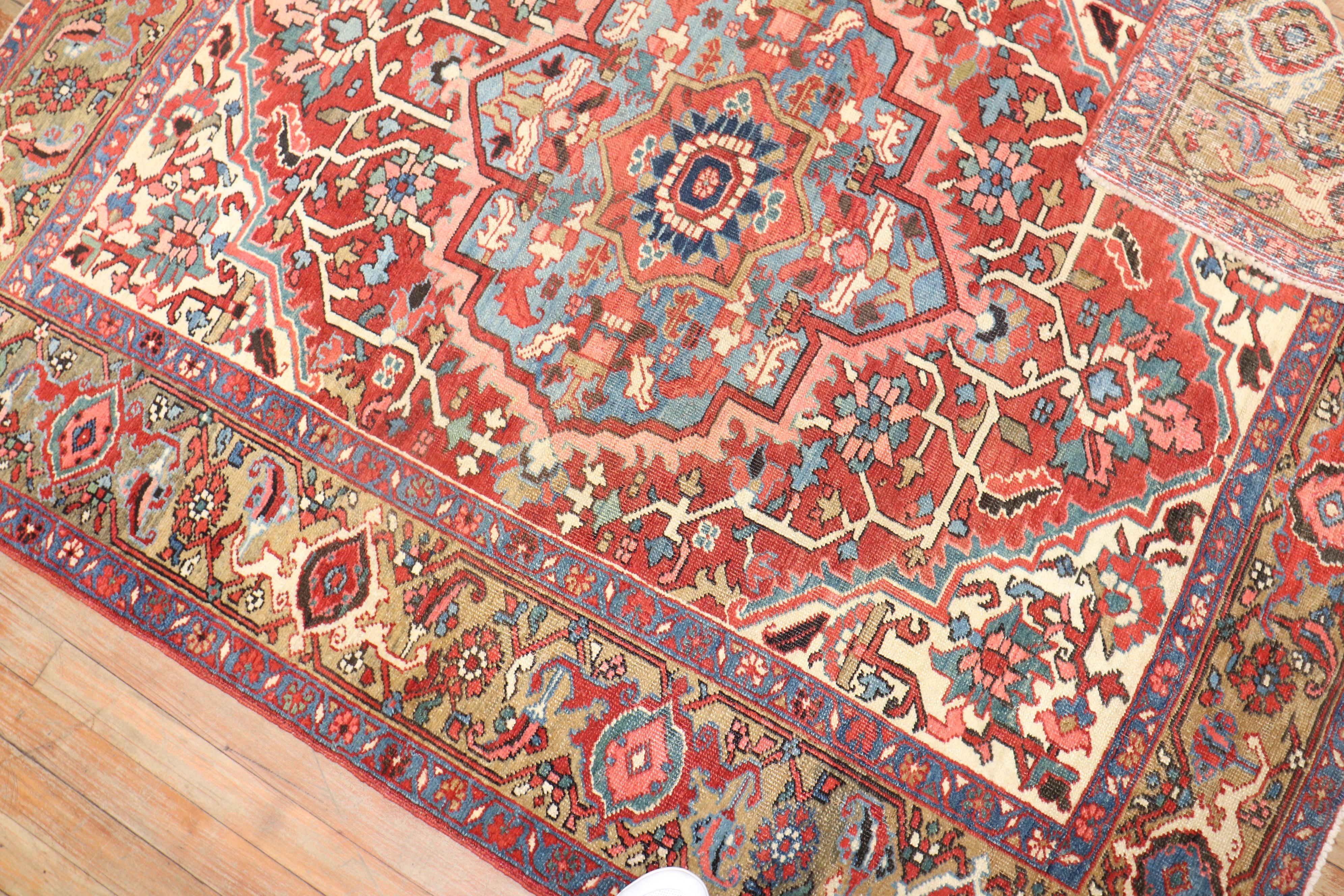 20th Century Zabihi Collection Antique Persian Square Serapi Rug For Sale