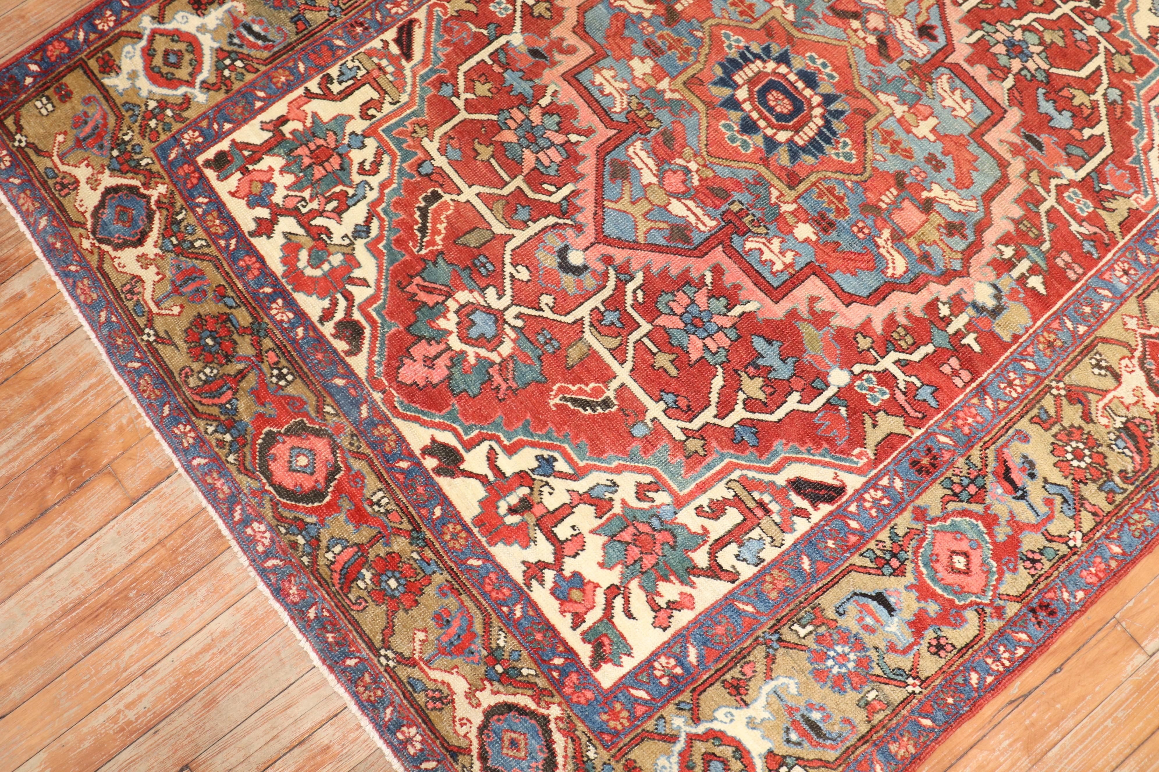 Zabihi Collection Antique Persian Square Serapi Rug For Sale 1