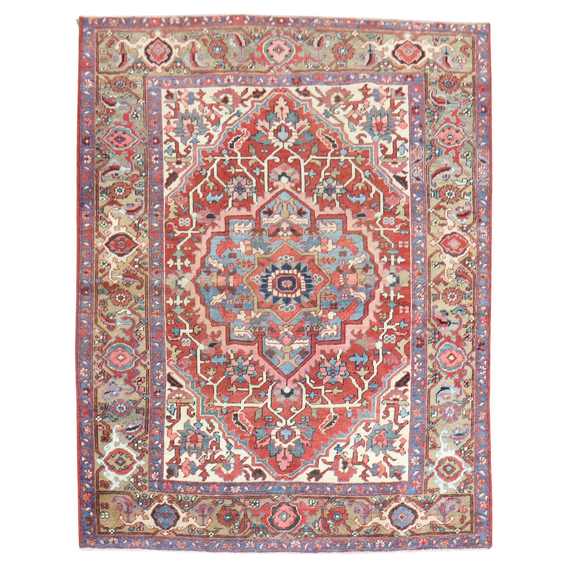 Zabihi Collection Antique Persian Square Serapi Rug For Sale