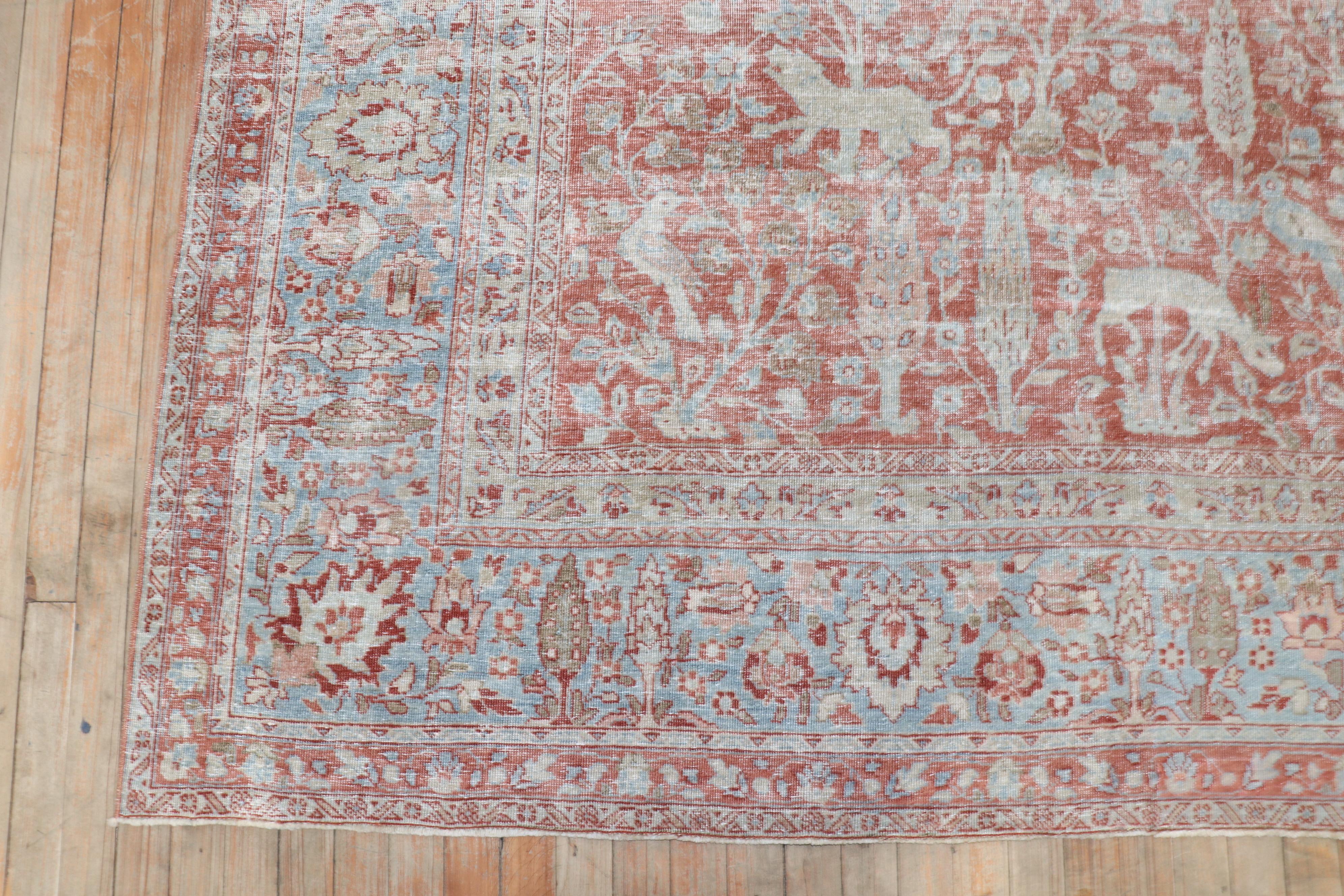 Laine Tapis persan ancien de la collection Zabihi représentant une scène d'animaux de Tabriz en vente