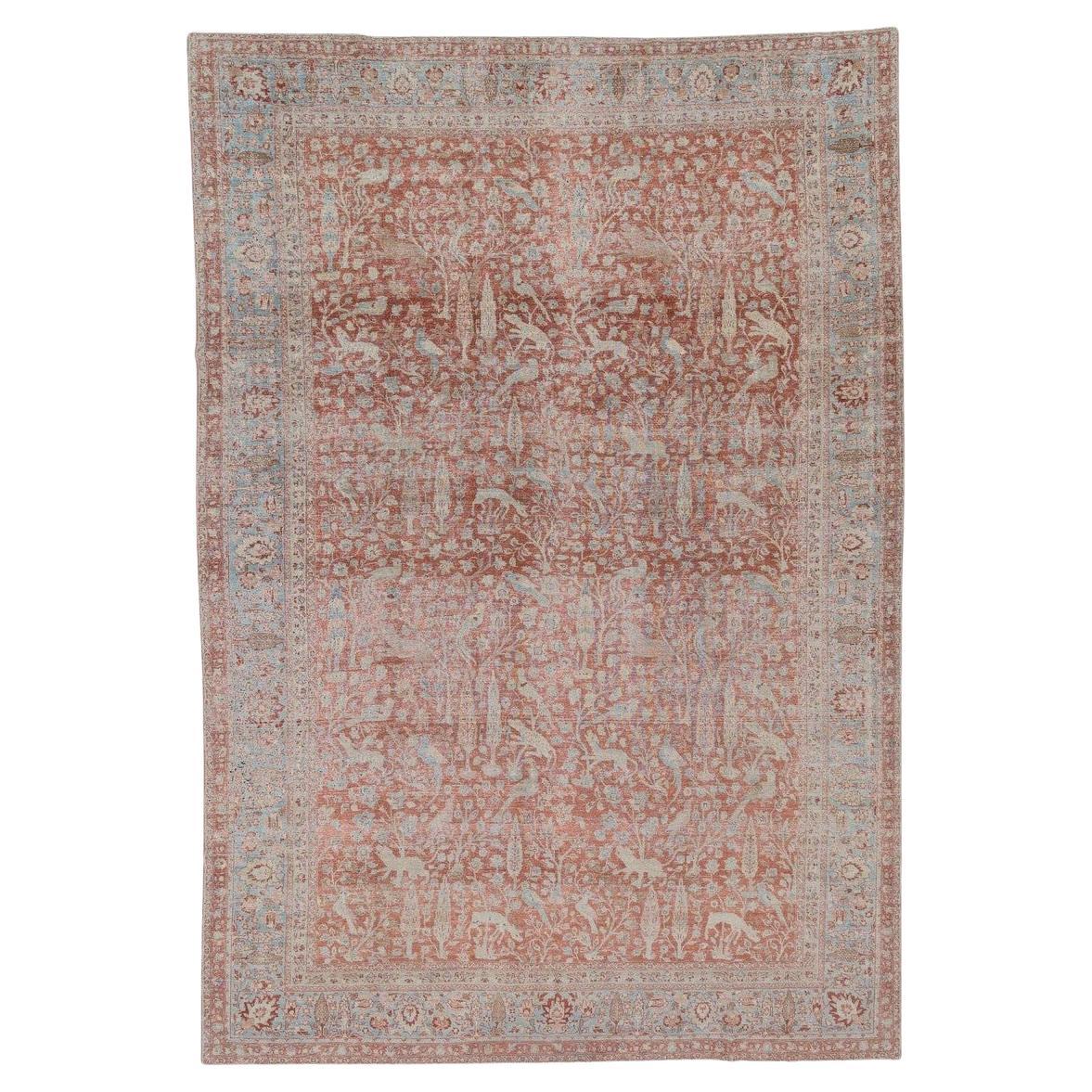 Zabihi Collection Antique Persian Tabriz Animal Scene Room Carpet