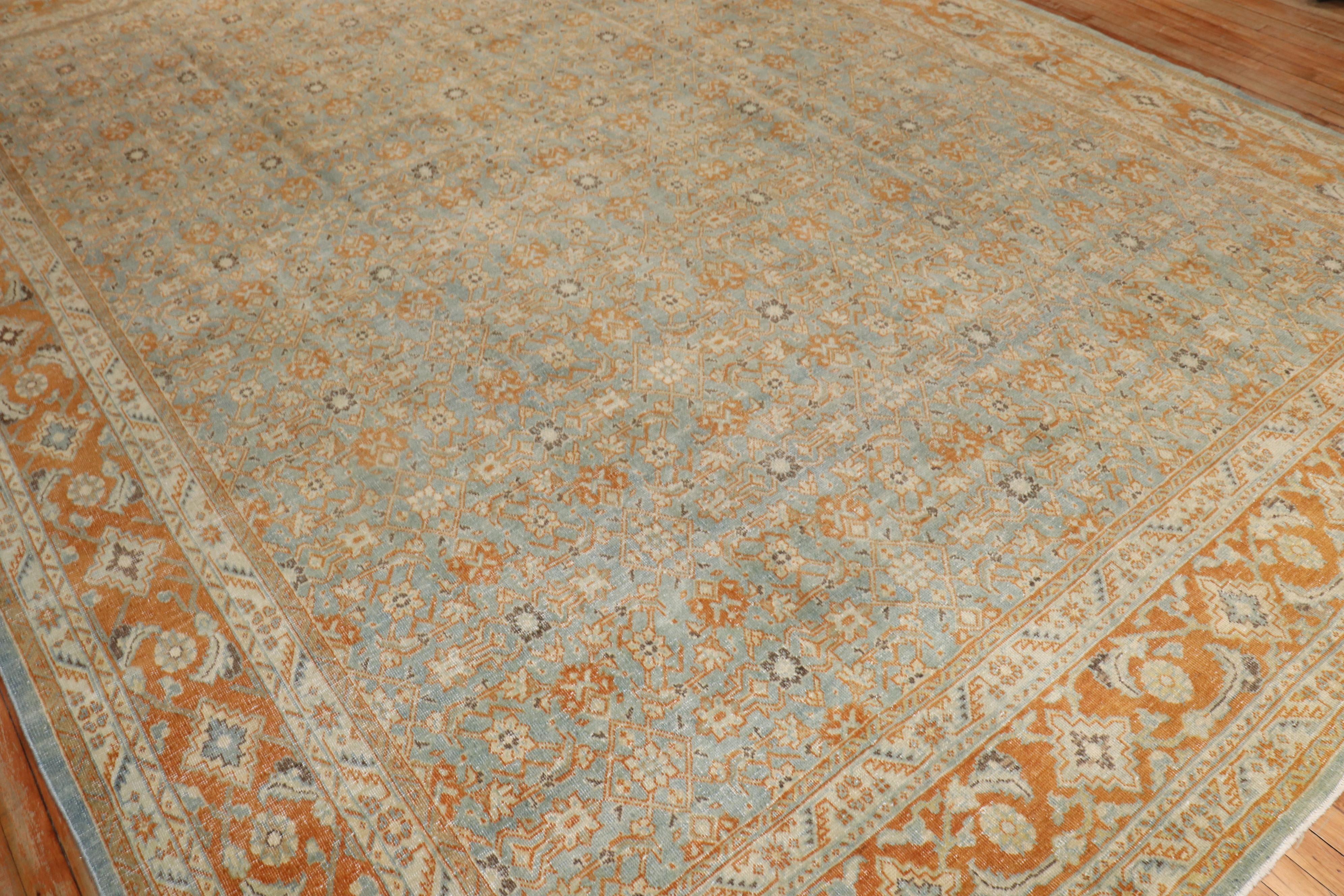 Zabihi Collection Antike Persische Täbris Blau Orange Teppich (Agra) im Angebot