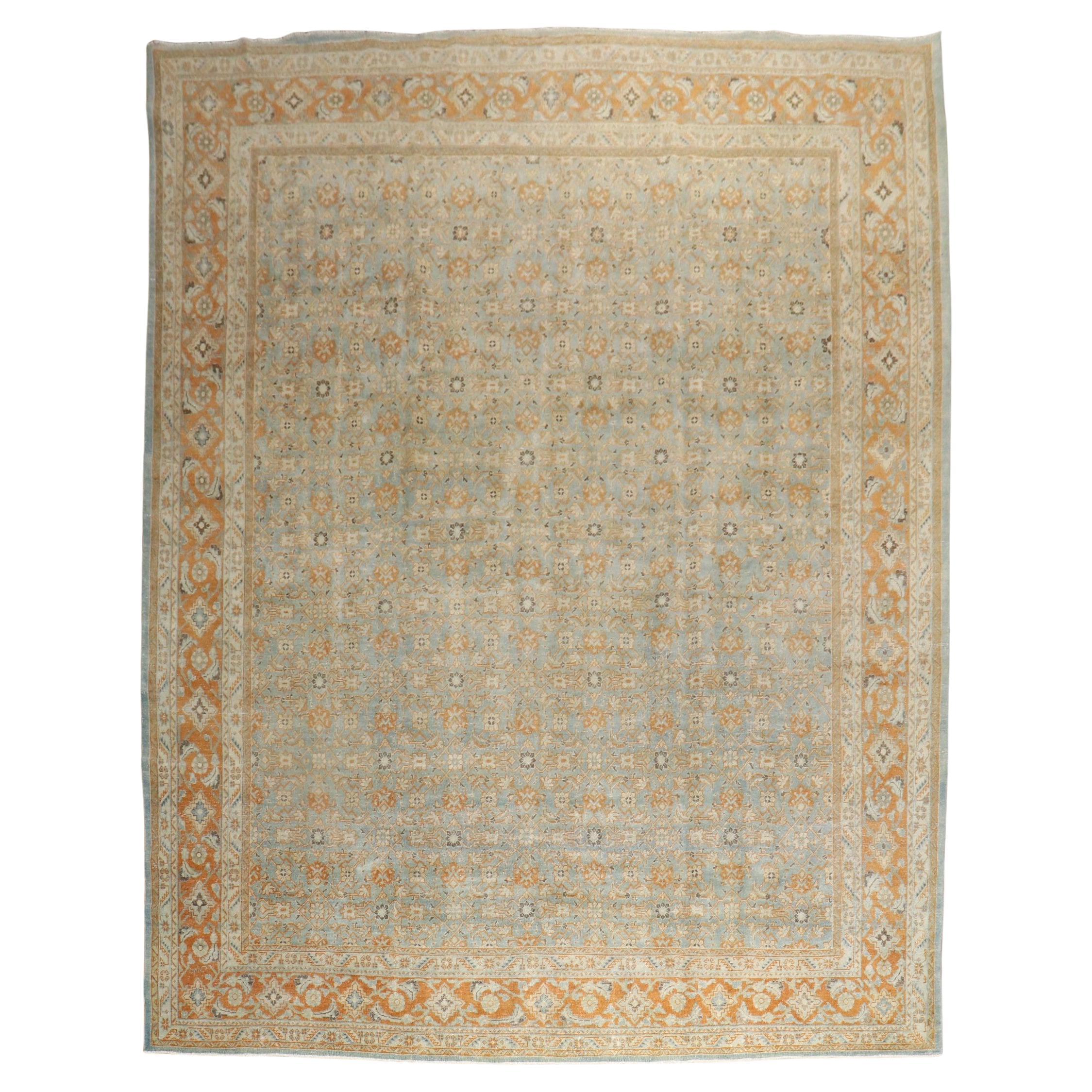 Zabihi Collection Antique Persian Tabriz Blue Orange Rug