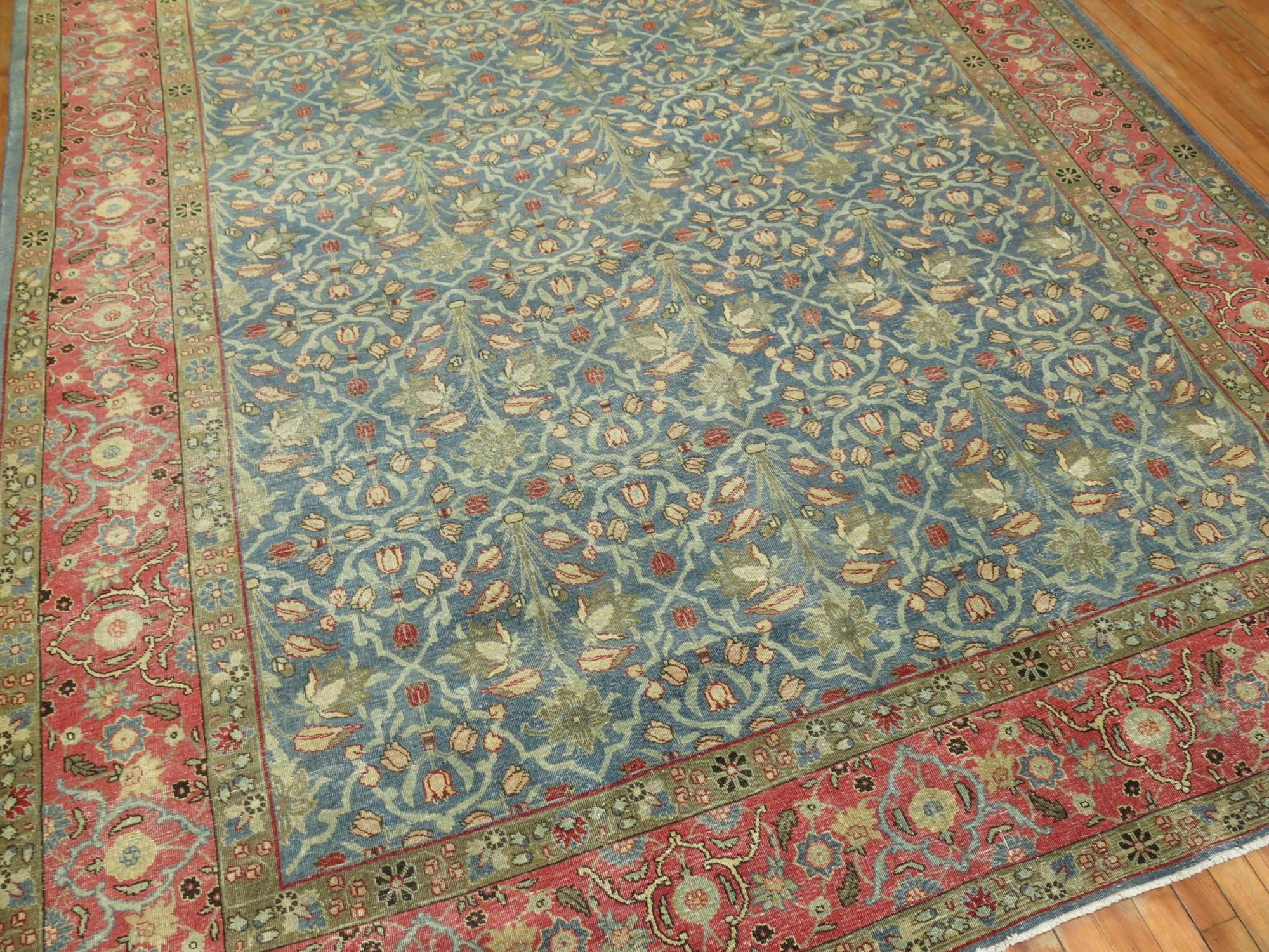Hand-Woven Zabihi Collection Antique Persian Tabriz Carpet For Sale