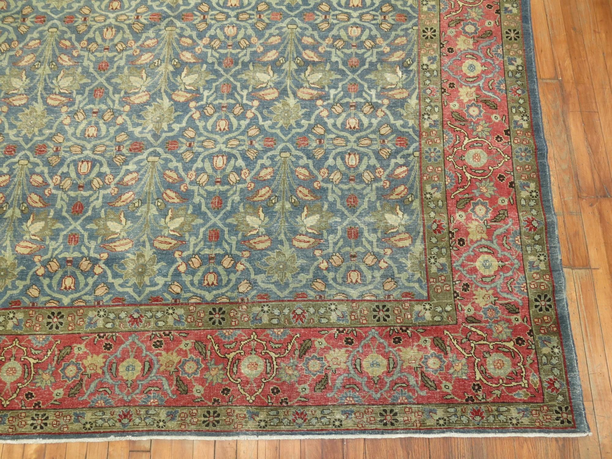 Zabihi Collection Antique Persian Tabriz Carpet In Good Condition For Sale In New York, NY