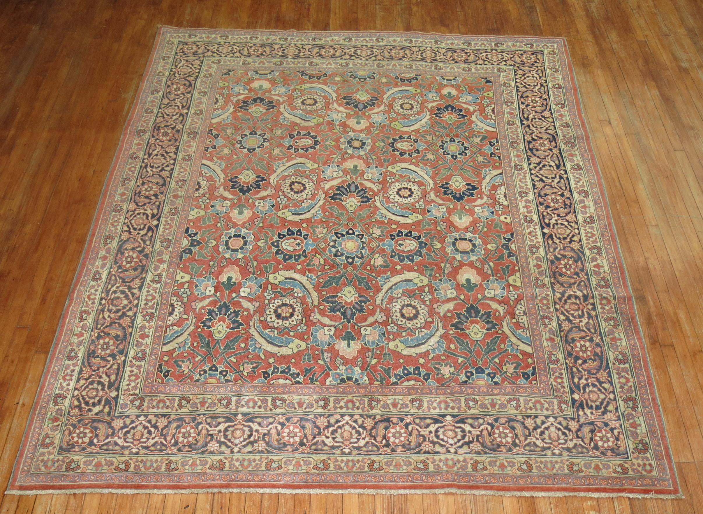 An early 20th century room size Persian Tabriz small square room size rug

Measures: 8'3'' x 9'5''.