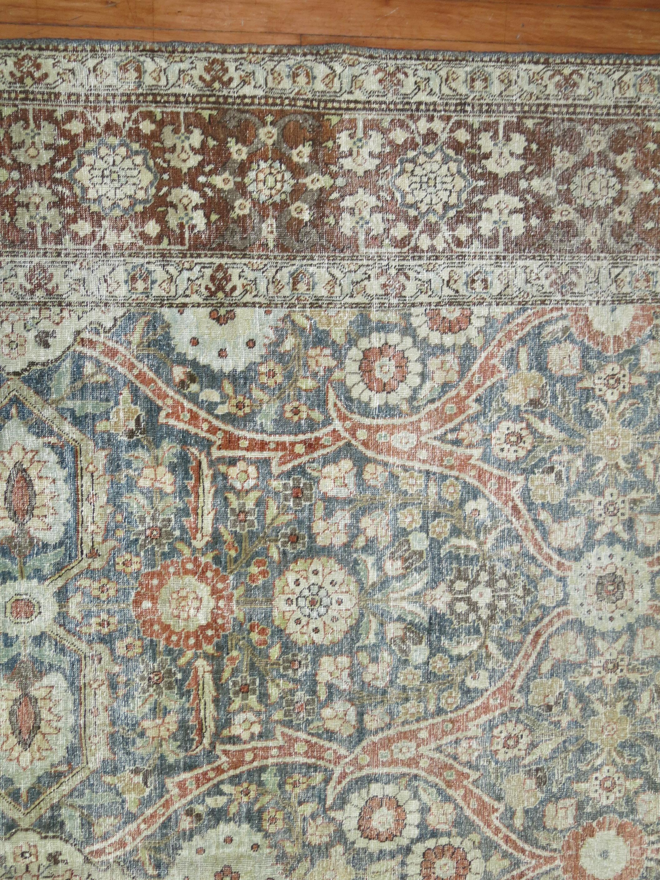 Hand-Woven Zabihi Collection Antique Persian Tabriz Rug For Sale