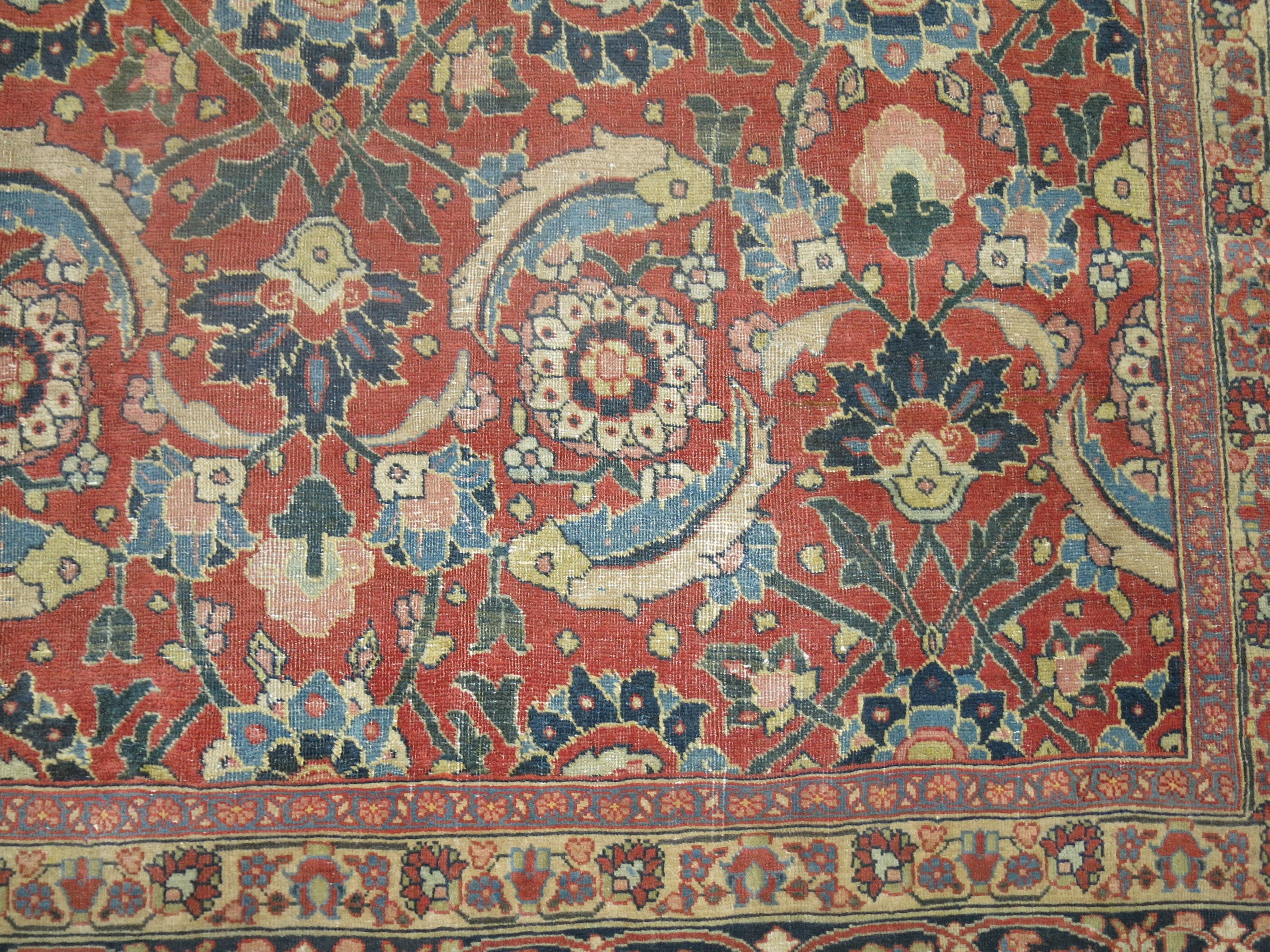Zabihi Collection Antique Persian Tabriz Rug In Good Condition For Sale In New York, NY