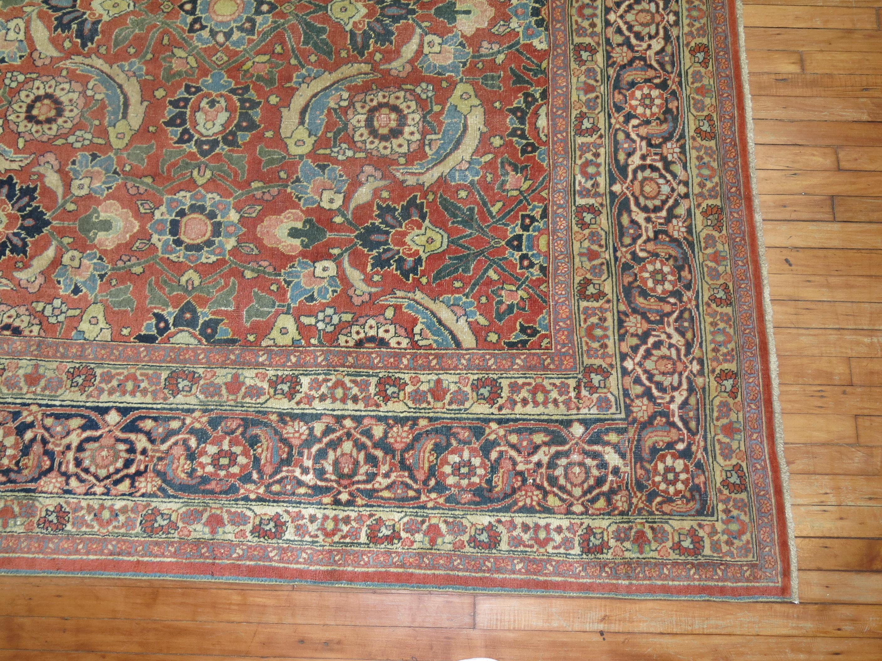 Wool Zabihi Collection Antique Persian Tabriz Rug For Sale