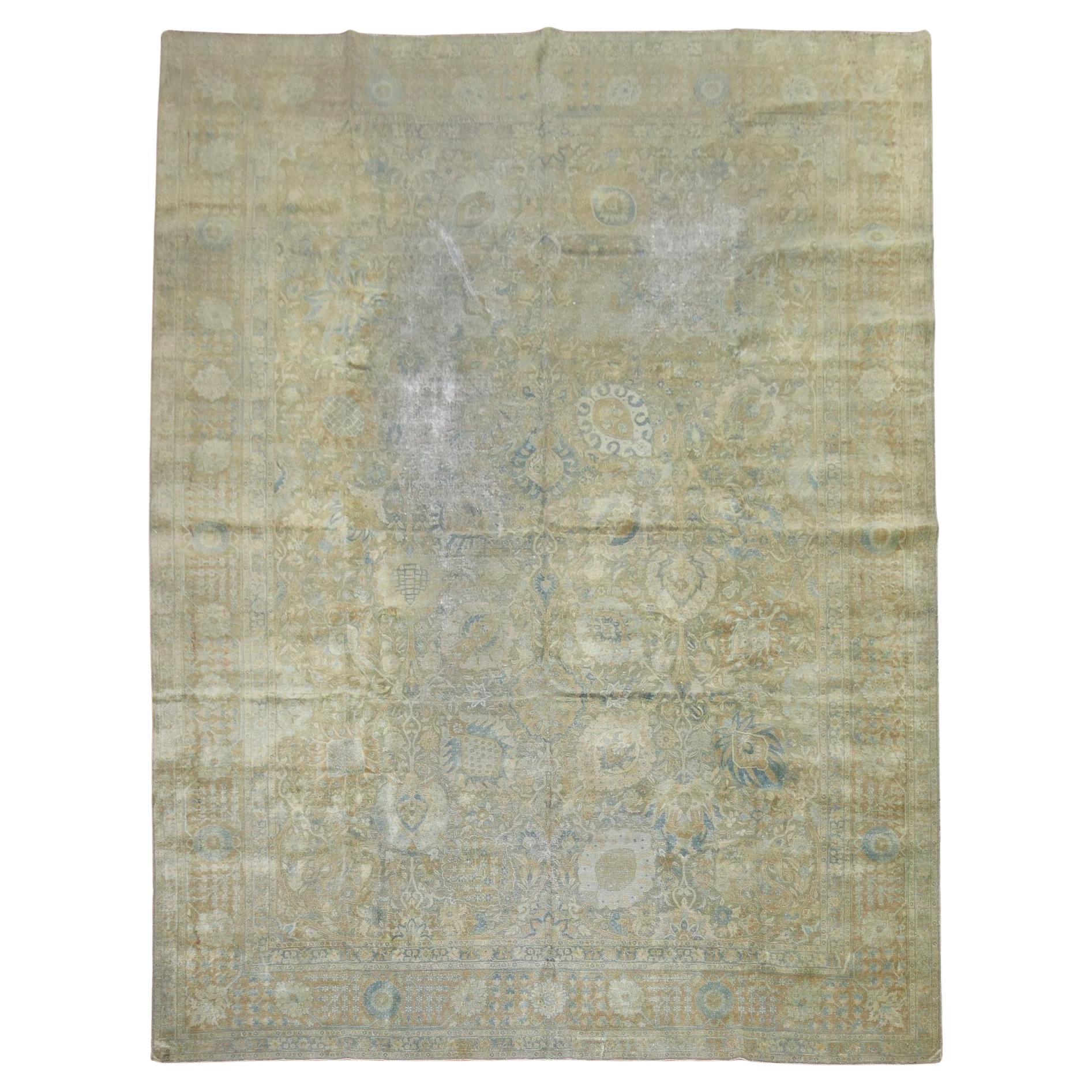 Zabihi Collection Antique Persian Tabriz Worn Room Size Rug