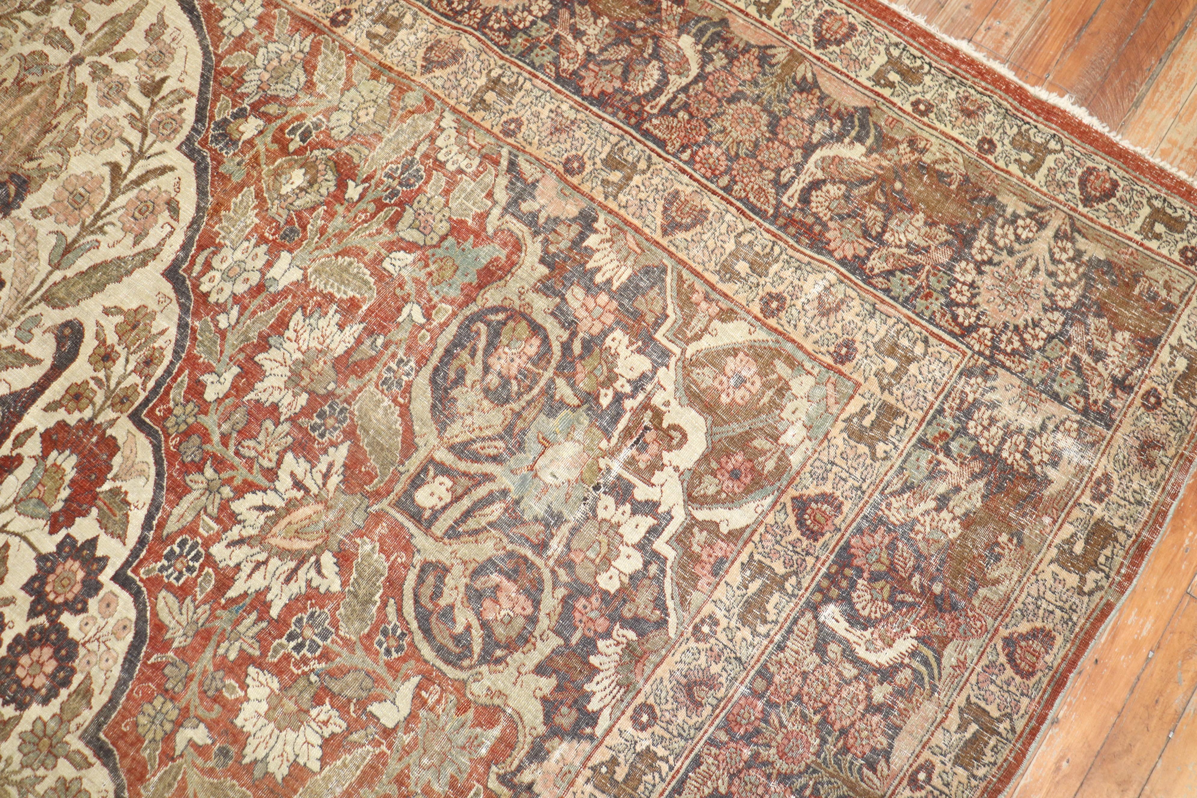 Zabihi Kollektion Antiker persischer Täbris-Teppich mit Hahn-Motiv aus der Zabihi-Kollektion (Wolle) im Angebot