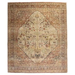 The Collective Antique Persian Tabriz Worn Rooster Motif Tapis