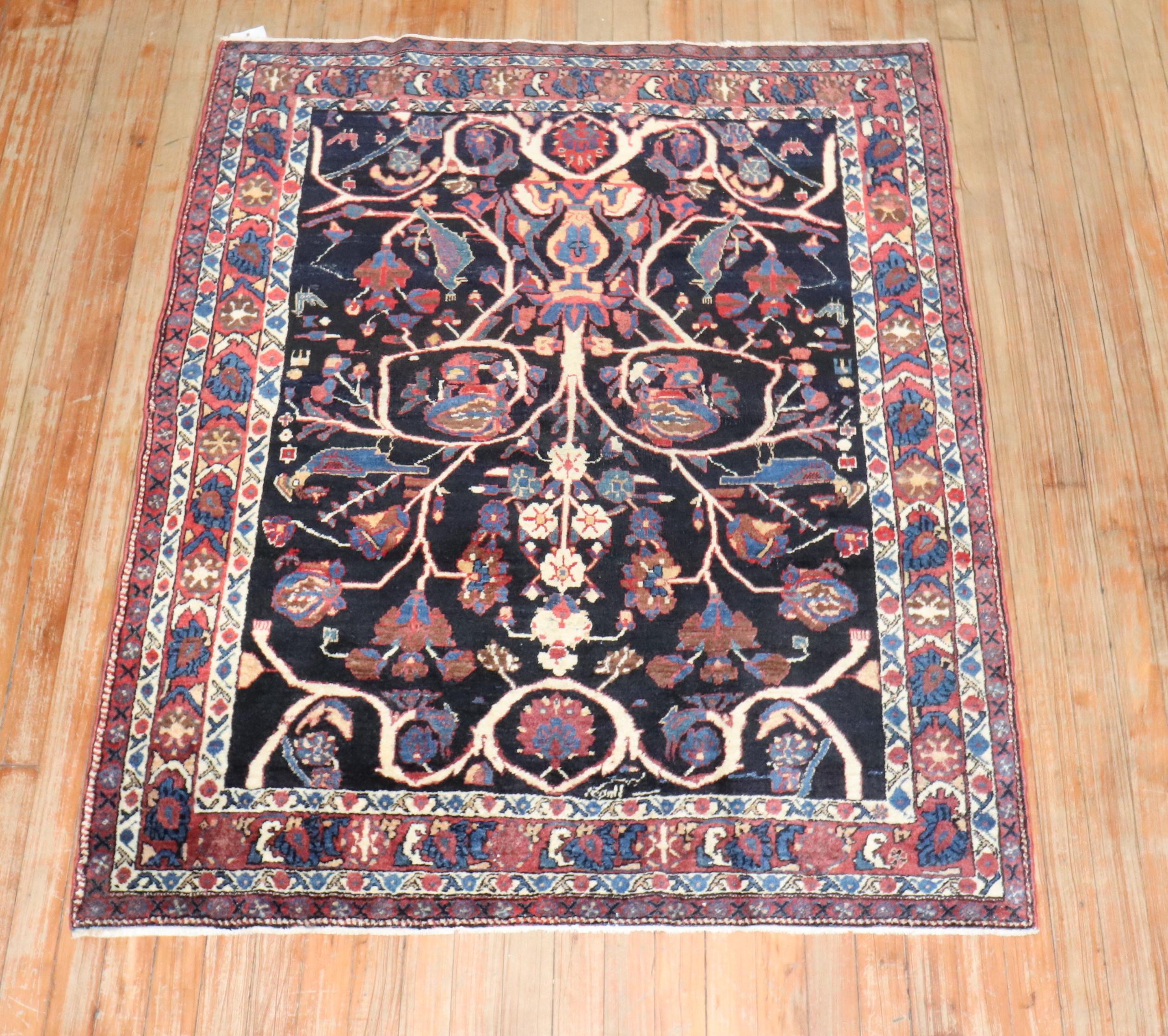 Un tappeto persiano Teheran finemente tessuto dei primi del Novecento.

3'10'' x 4'8''

 Fin dall'inizio i tappeti di Teheran si sono guadagnati una reputazione di buona qualità e di grande maestria. I tappeti iniziarono a essere prodotti a Teheran,