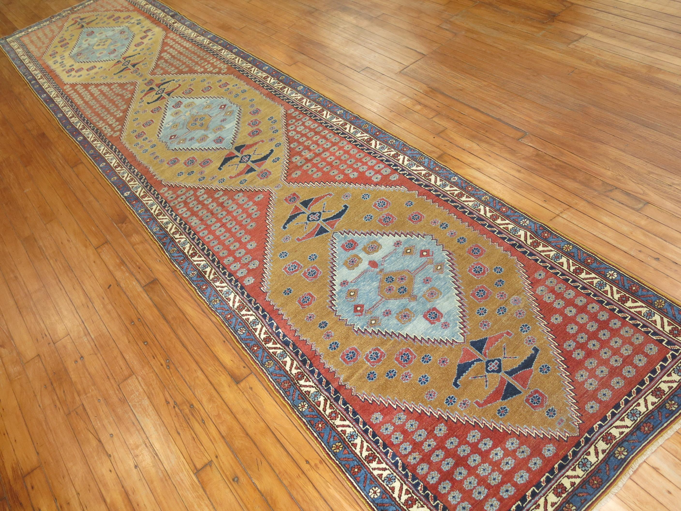 Wool Zabihi Collection Antique Persian Tribal Serab Runner For Sale