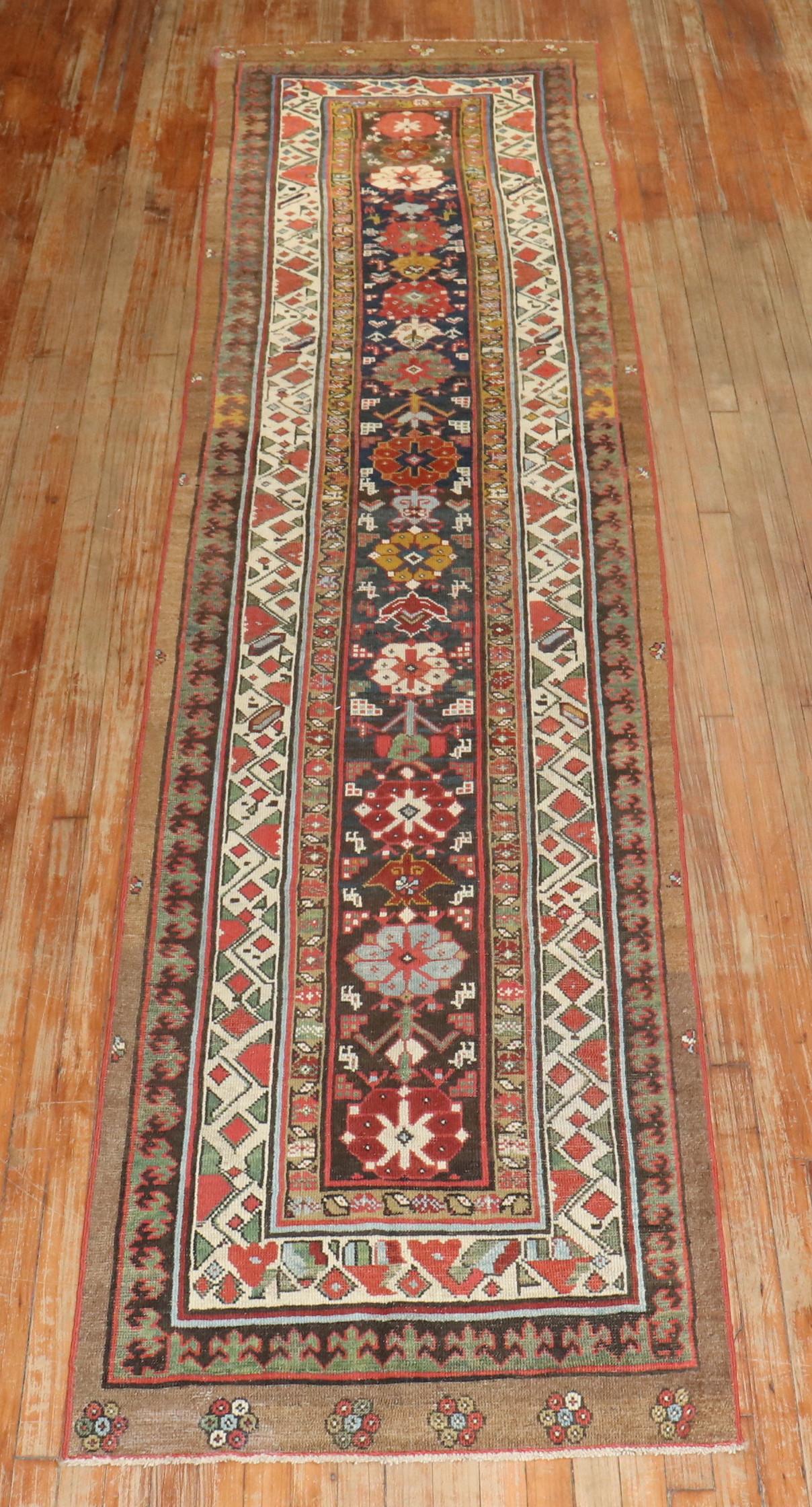 Wool Zabihi Collection Antique Persian Tribal Serab Runner For Sale