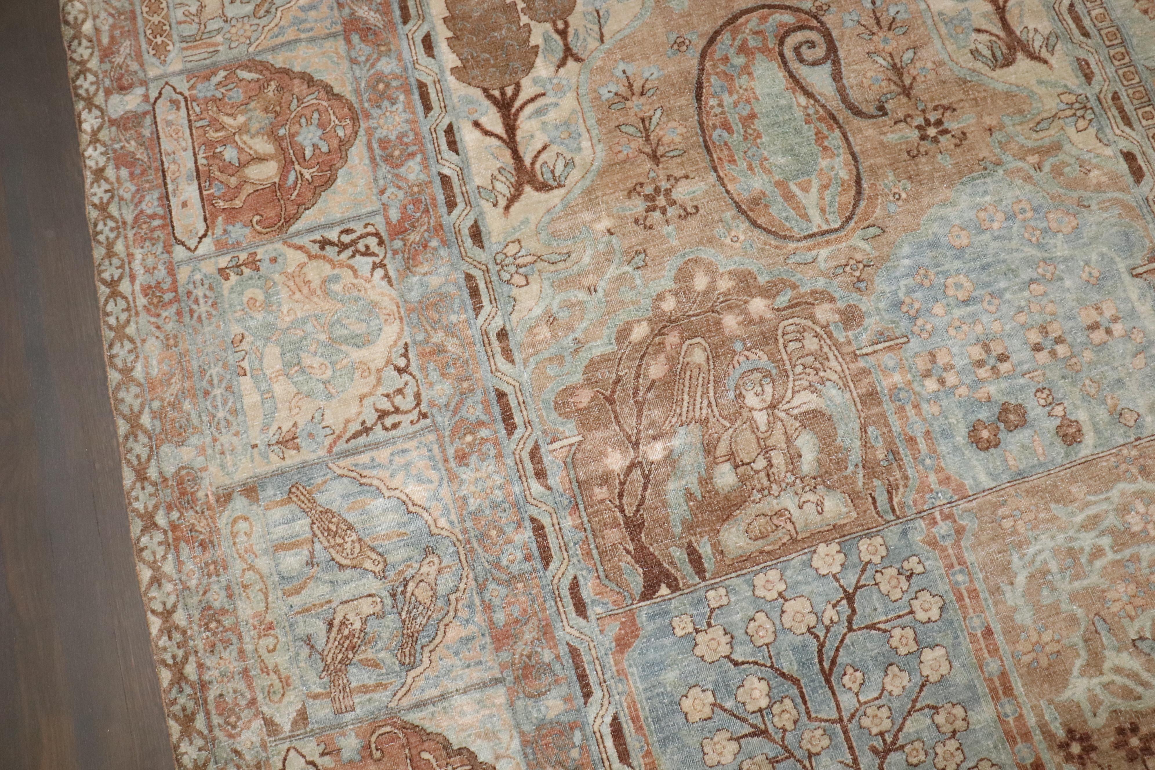 Zabihi Collection Antique Pictorial Indian Garden Animal Rug For Sale 3