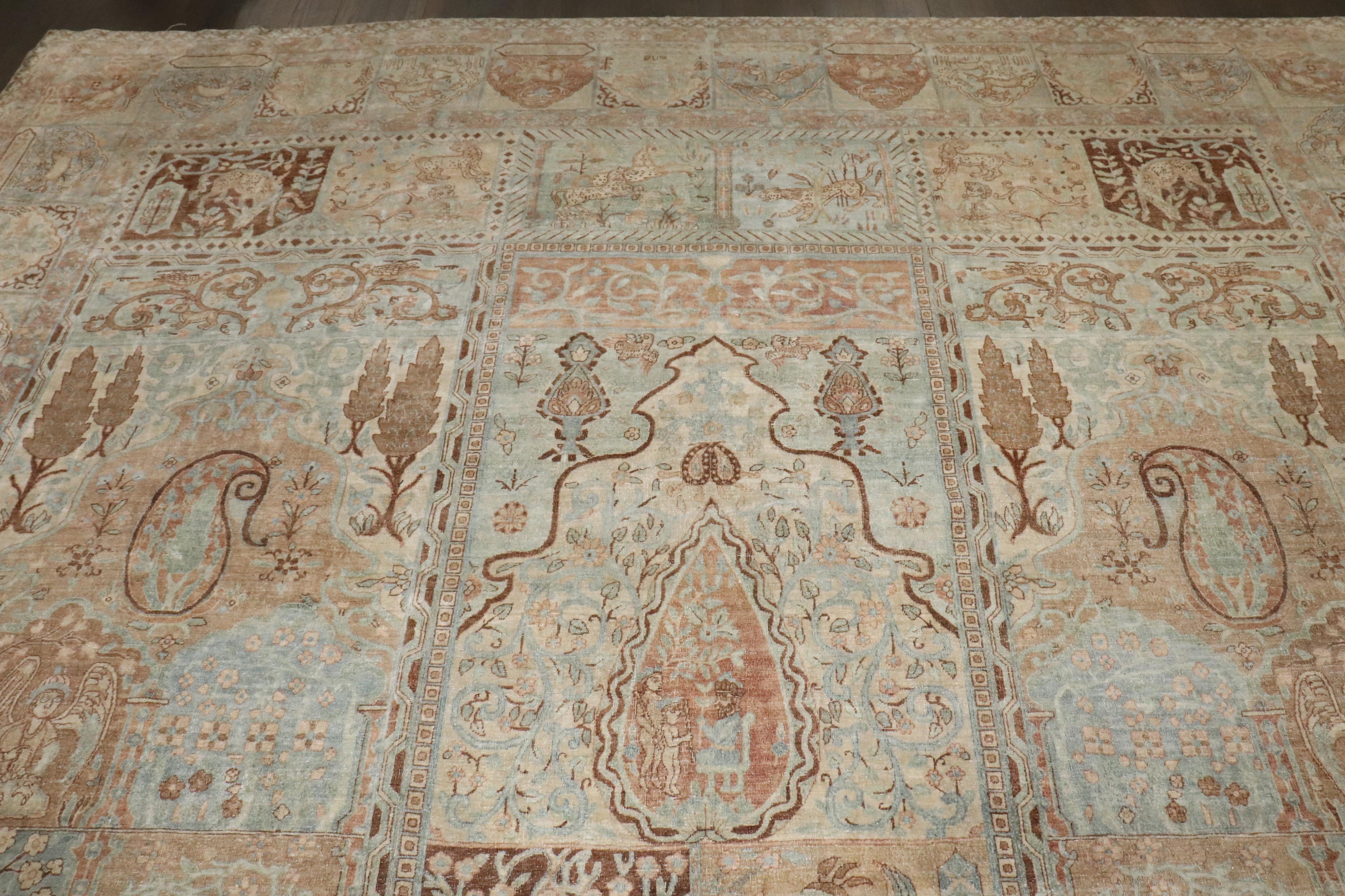 Zabihi Collection Antique Pictorial Indian Garden Animal Rug For Sale 4