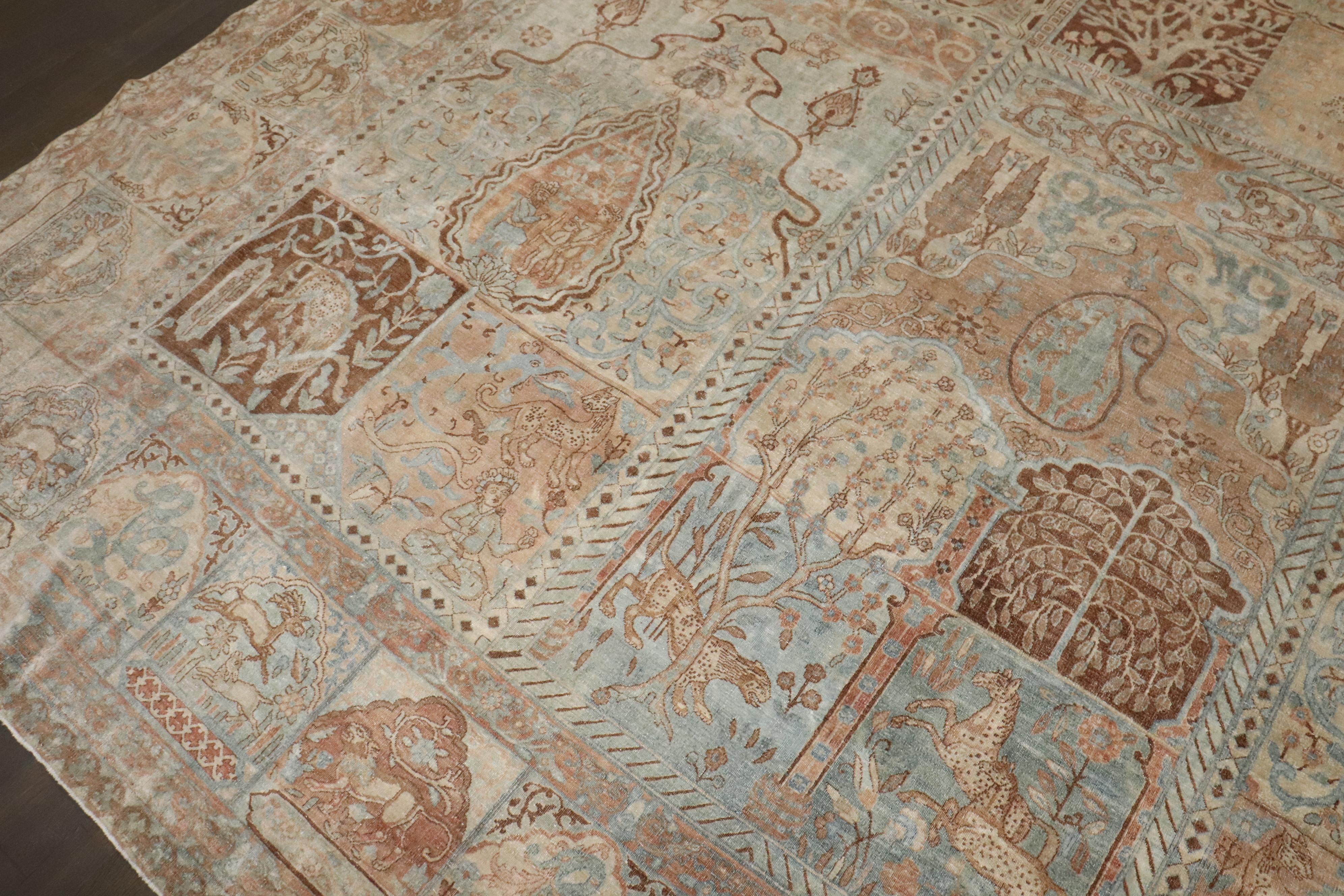 Zabihi Collection Antique Pictorial Indian Garden Animal Rug For Sale 5