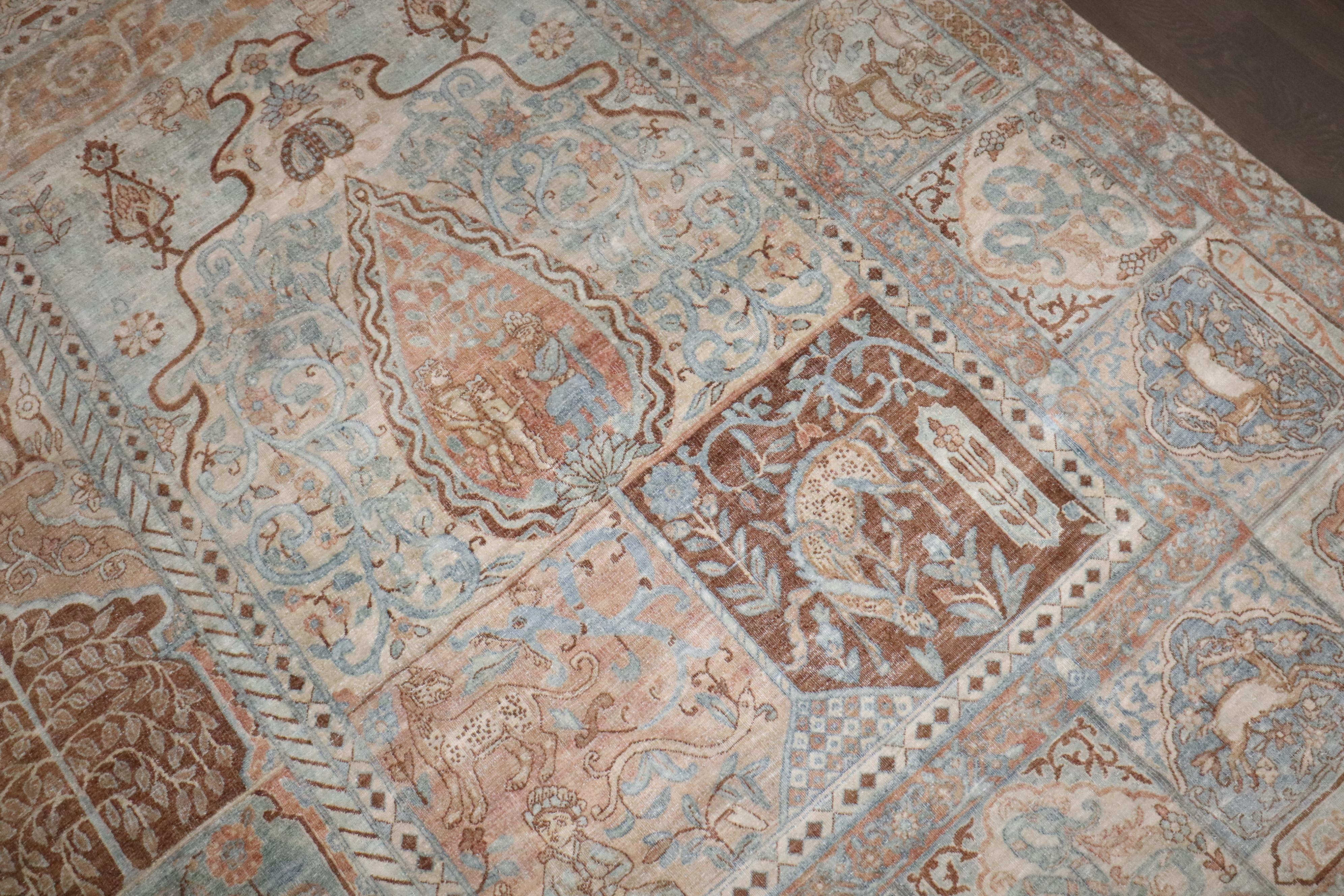 Zabihi Collection Antique Pictorial Indian Garden Animal Rug For Sale 6
